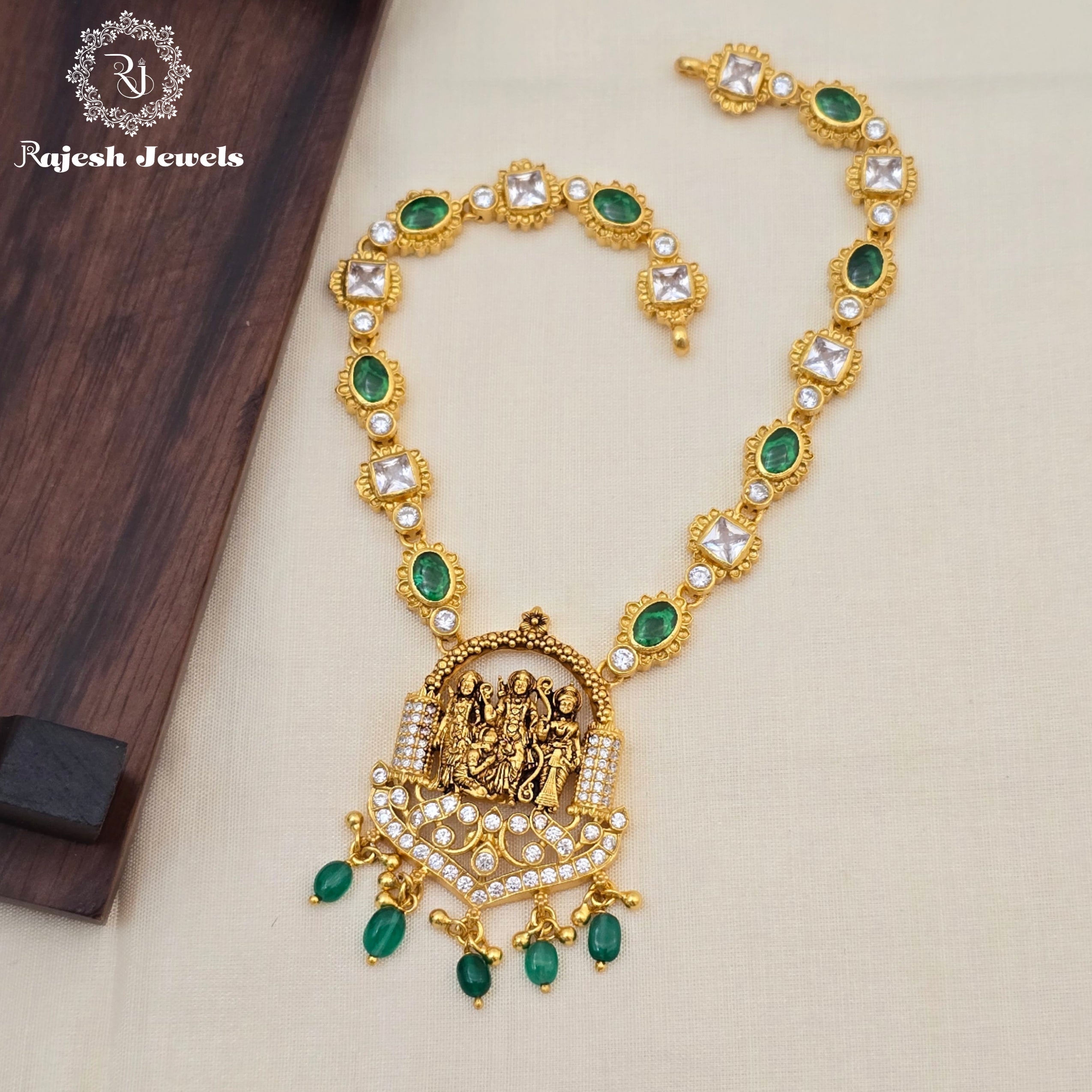 Graceful Cz Ramdarbar Silver Gold Plated Necklace