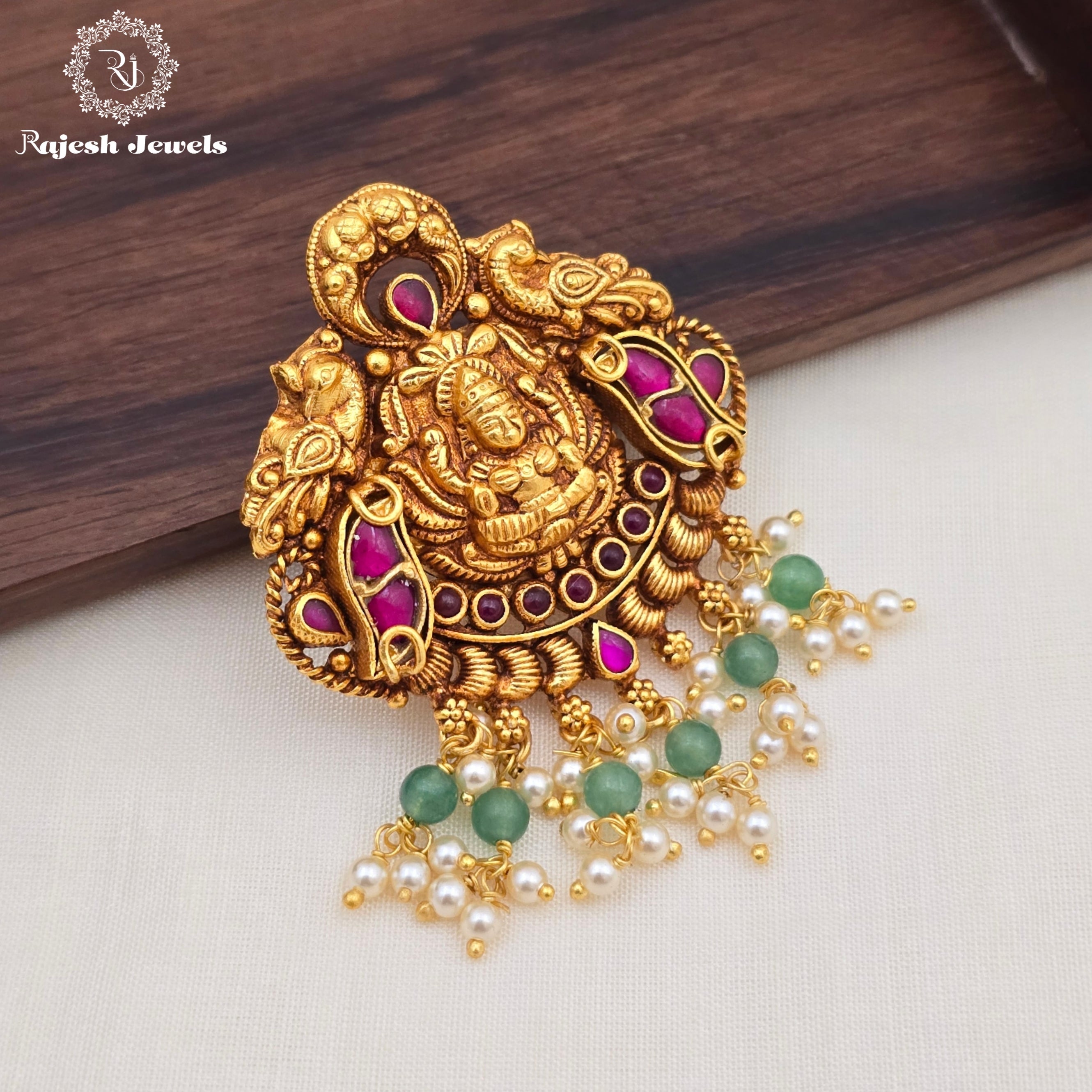Lakshmi With Peacock Gold Plated Pendant