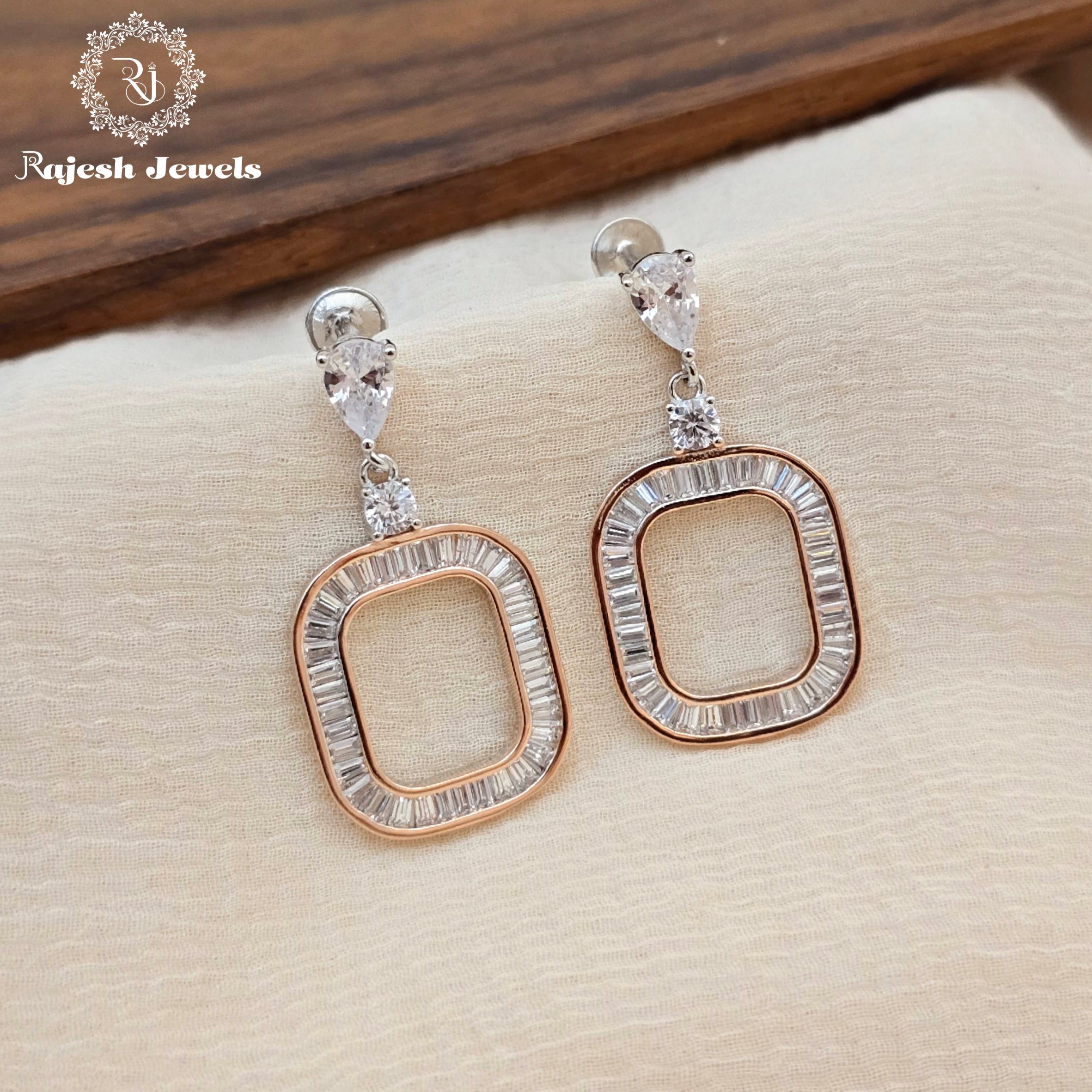 Classy Cz Dual Tone Hanging Earrings