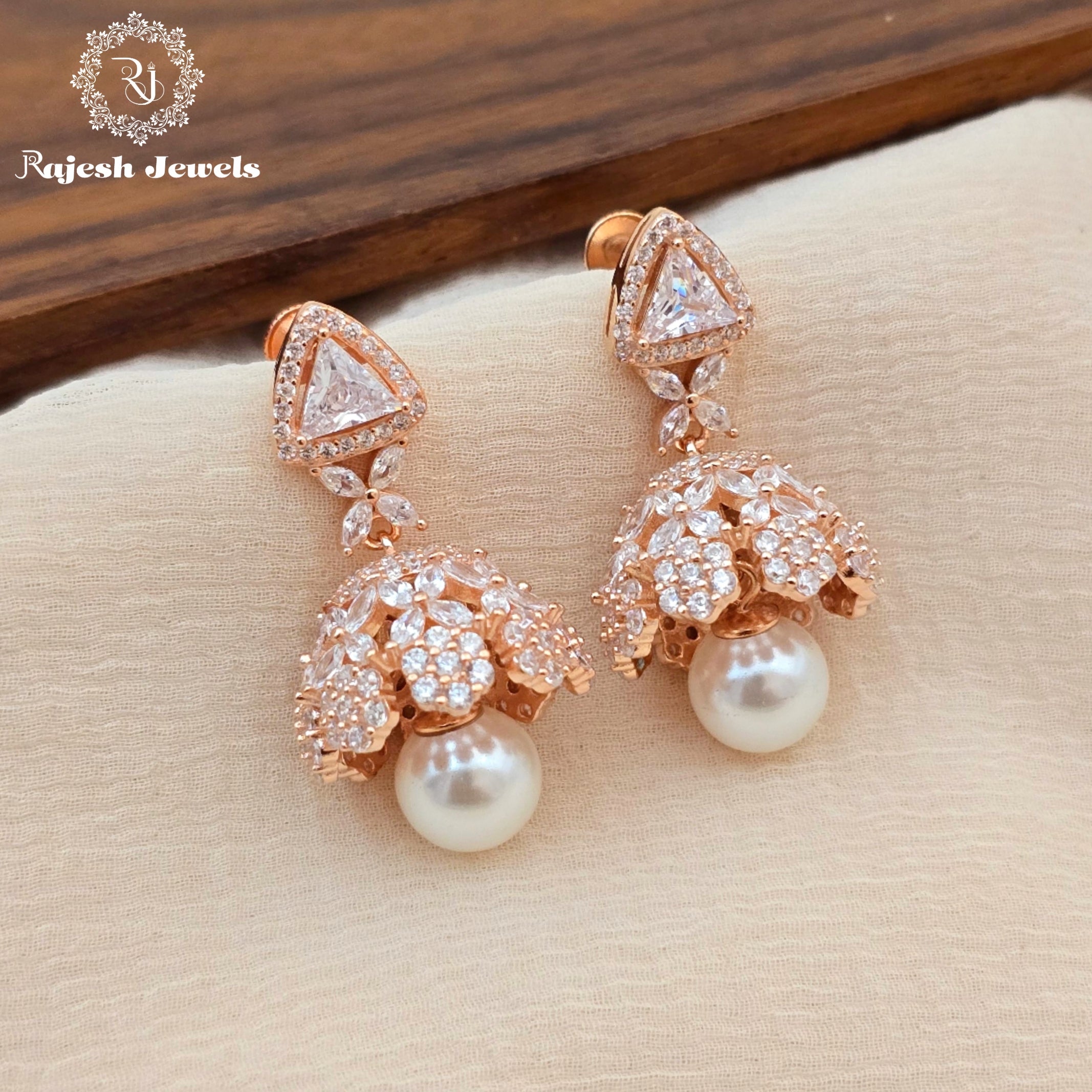 Attractive Cz Rosegold Jumka Hanging Earrings