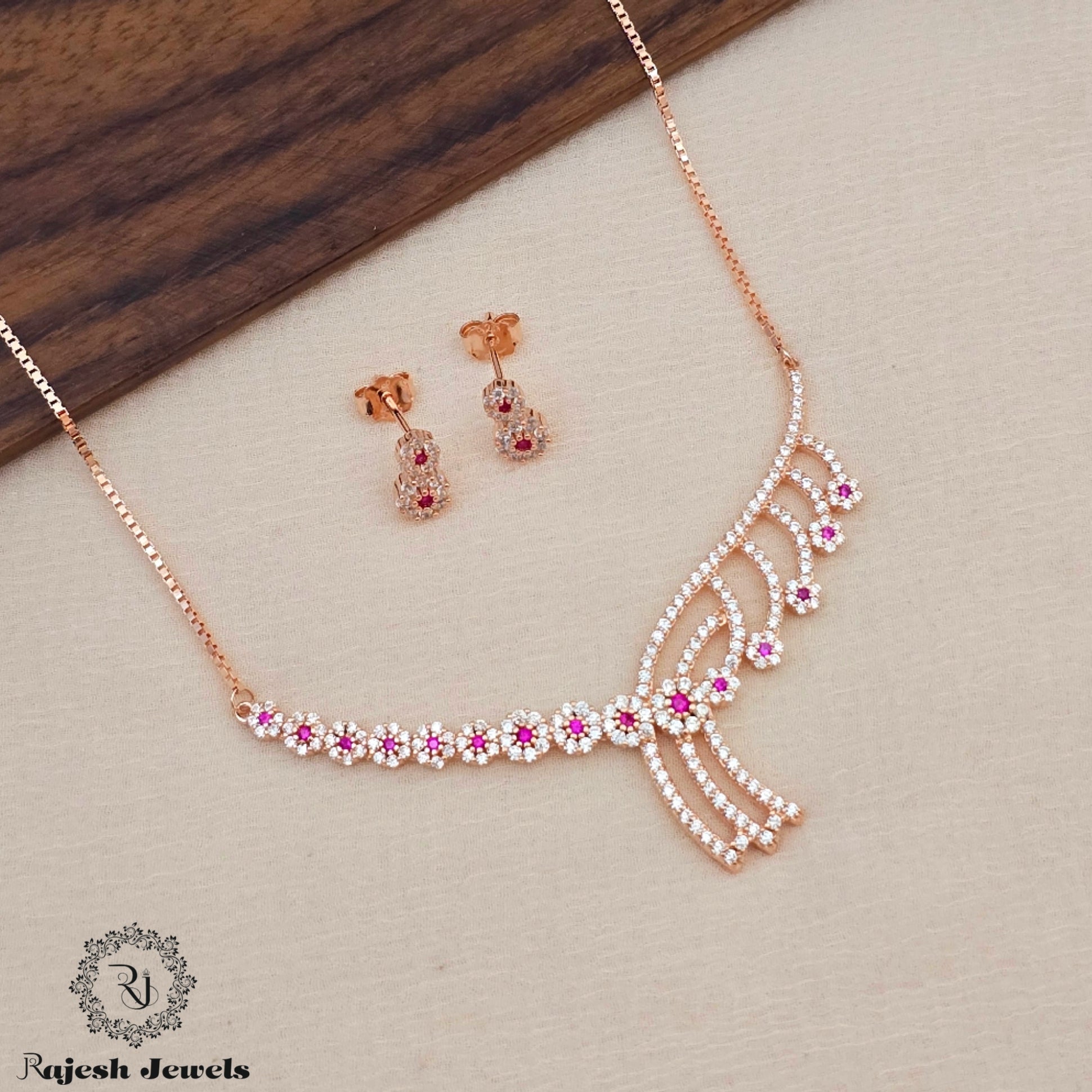Elegant Cz Rosegold Finish Neckpiece