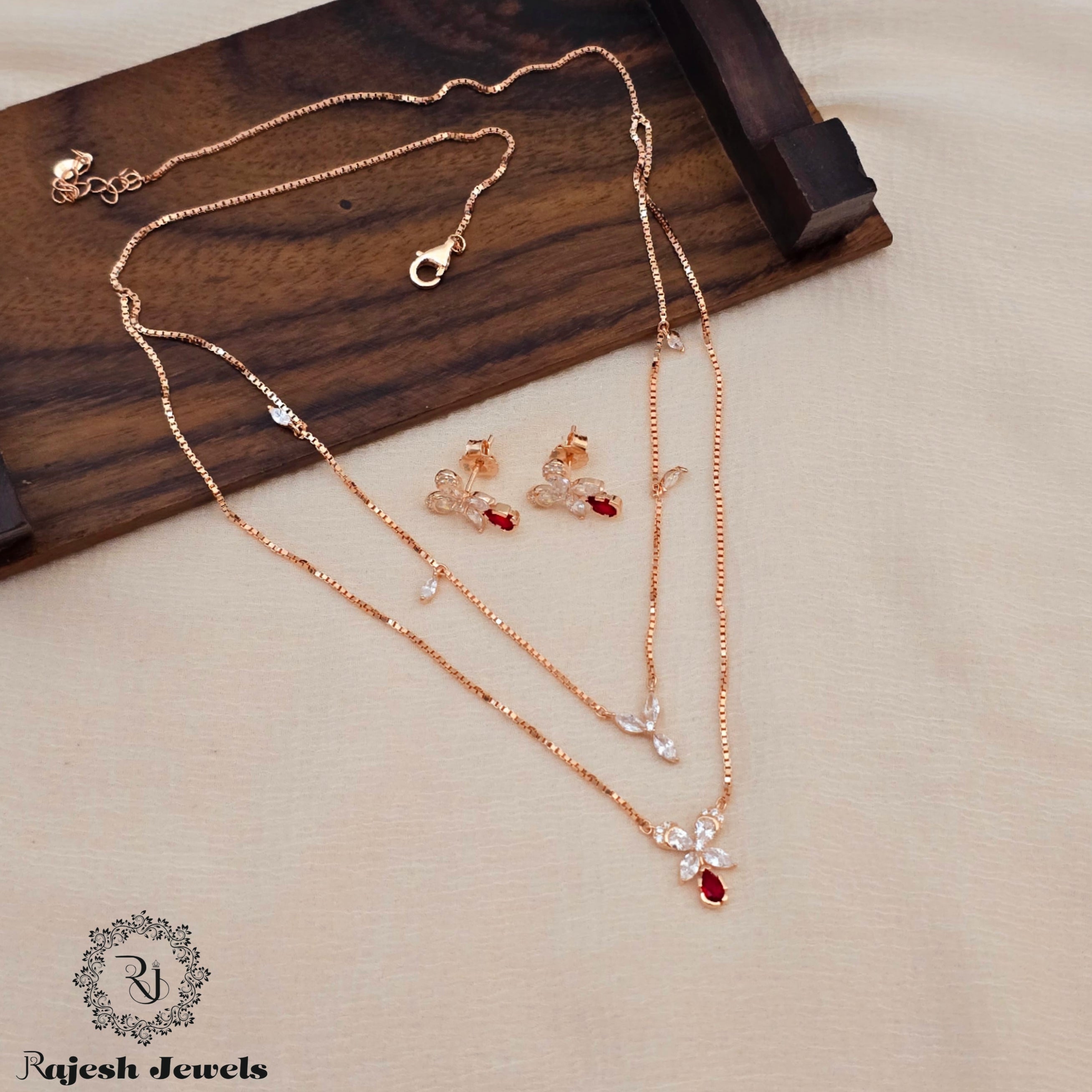 Attractive Layered Cz Rosegold Finish Necklace