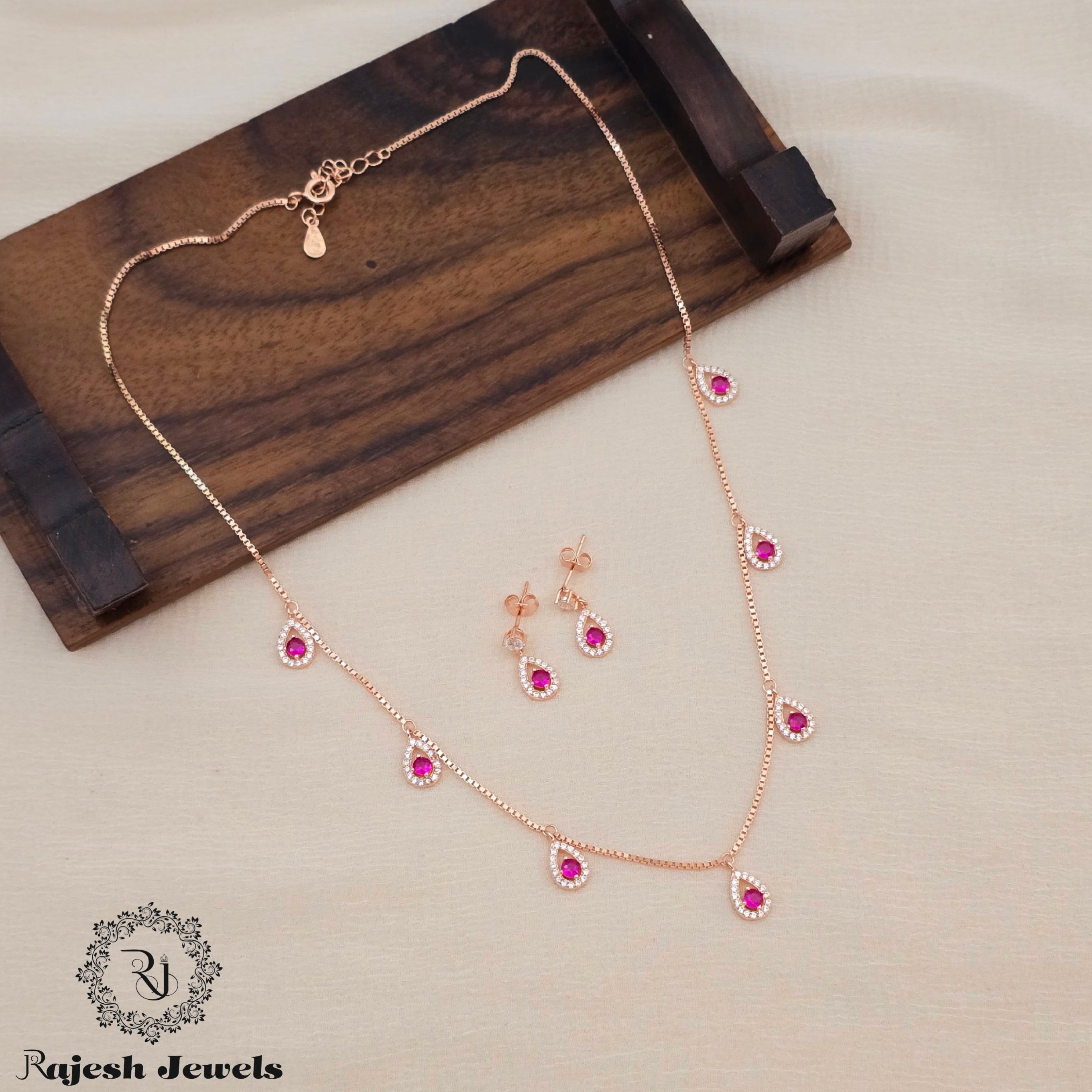 Wonderful Cz Pink Droplets Necklace