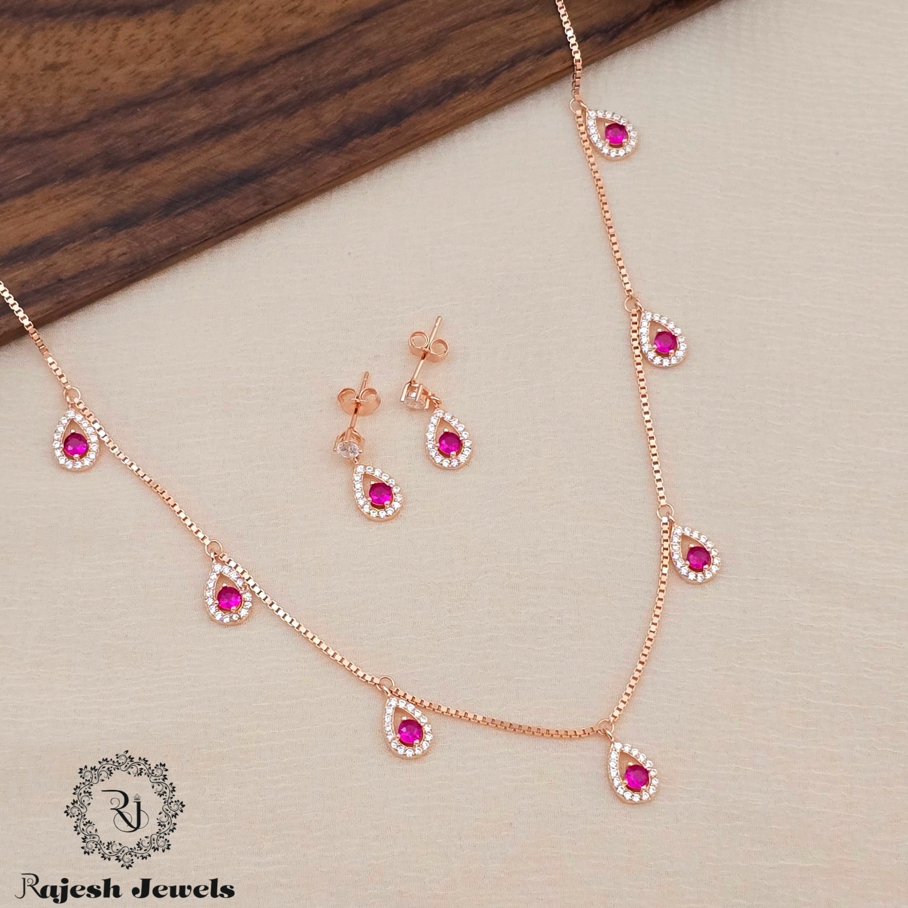 Wonderful Cz Pink Droplets Necklace