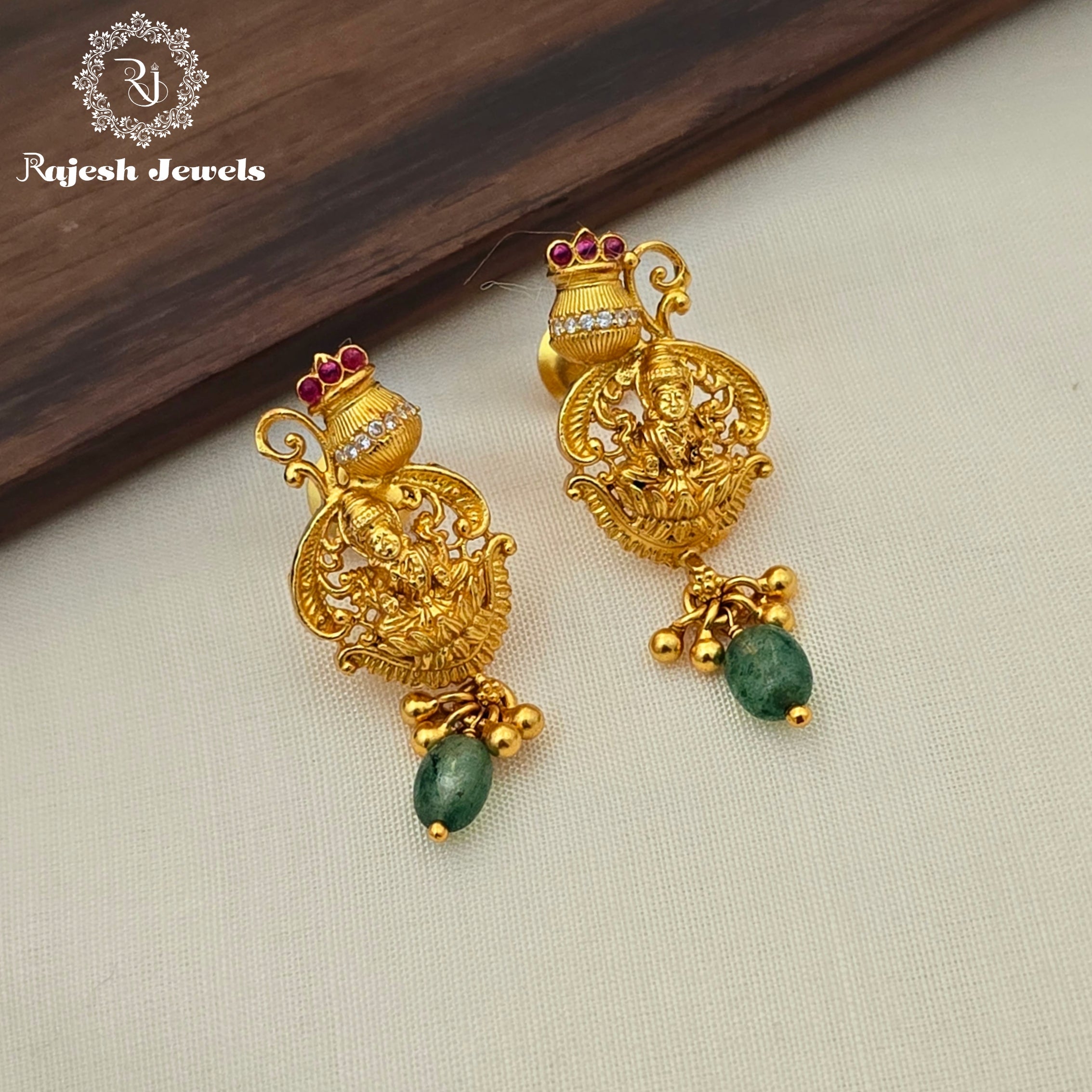 Artistic Lakshmi Green Drop Stud Earrings