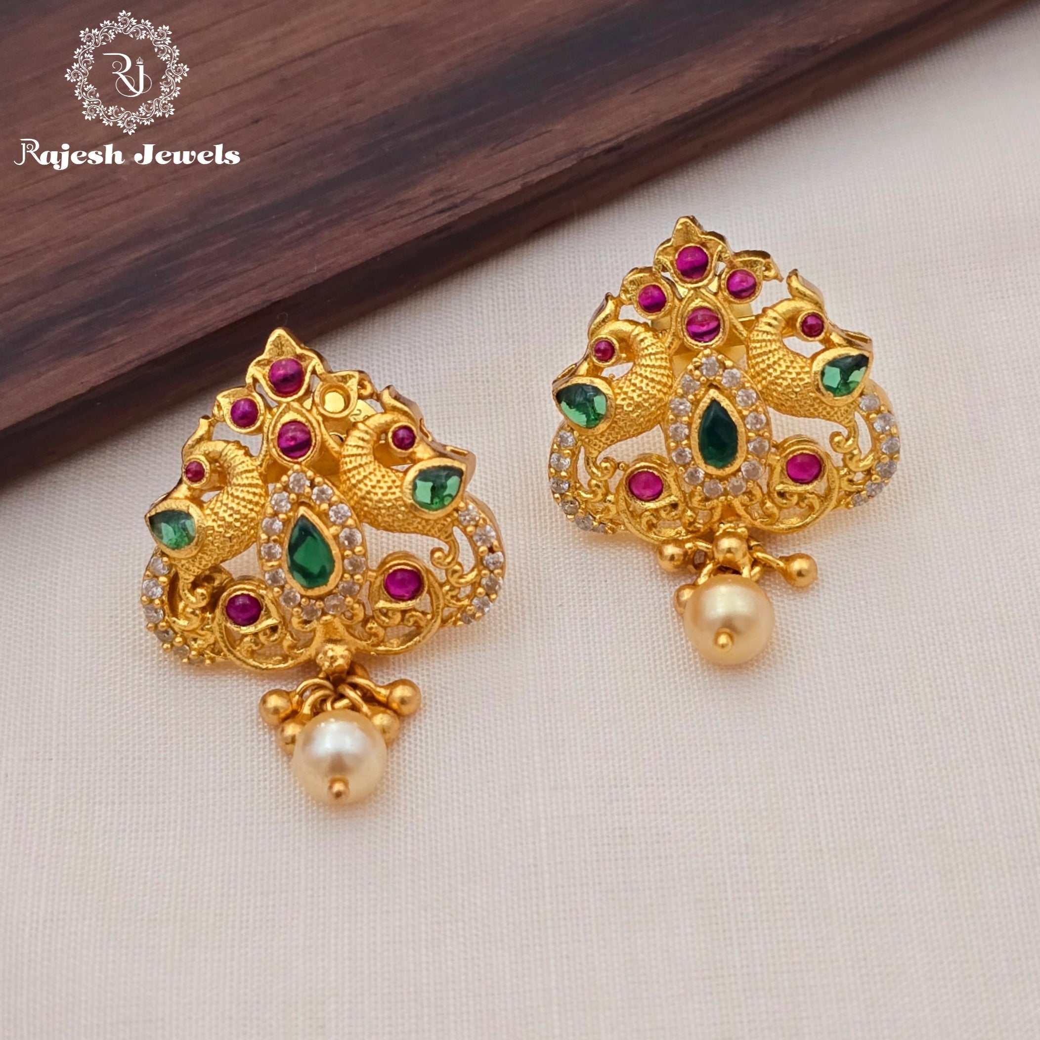 Red Green Fusion Peacock Earrings