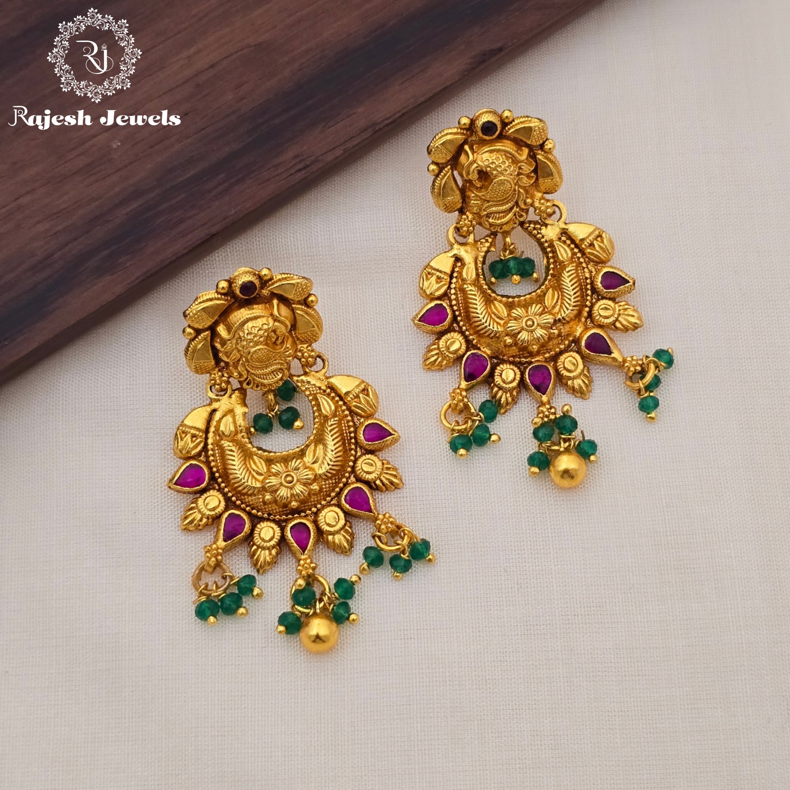 Graceful Green Bead Chandbali Earrings