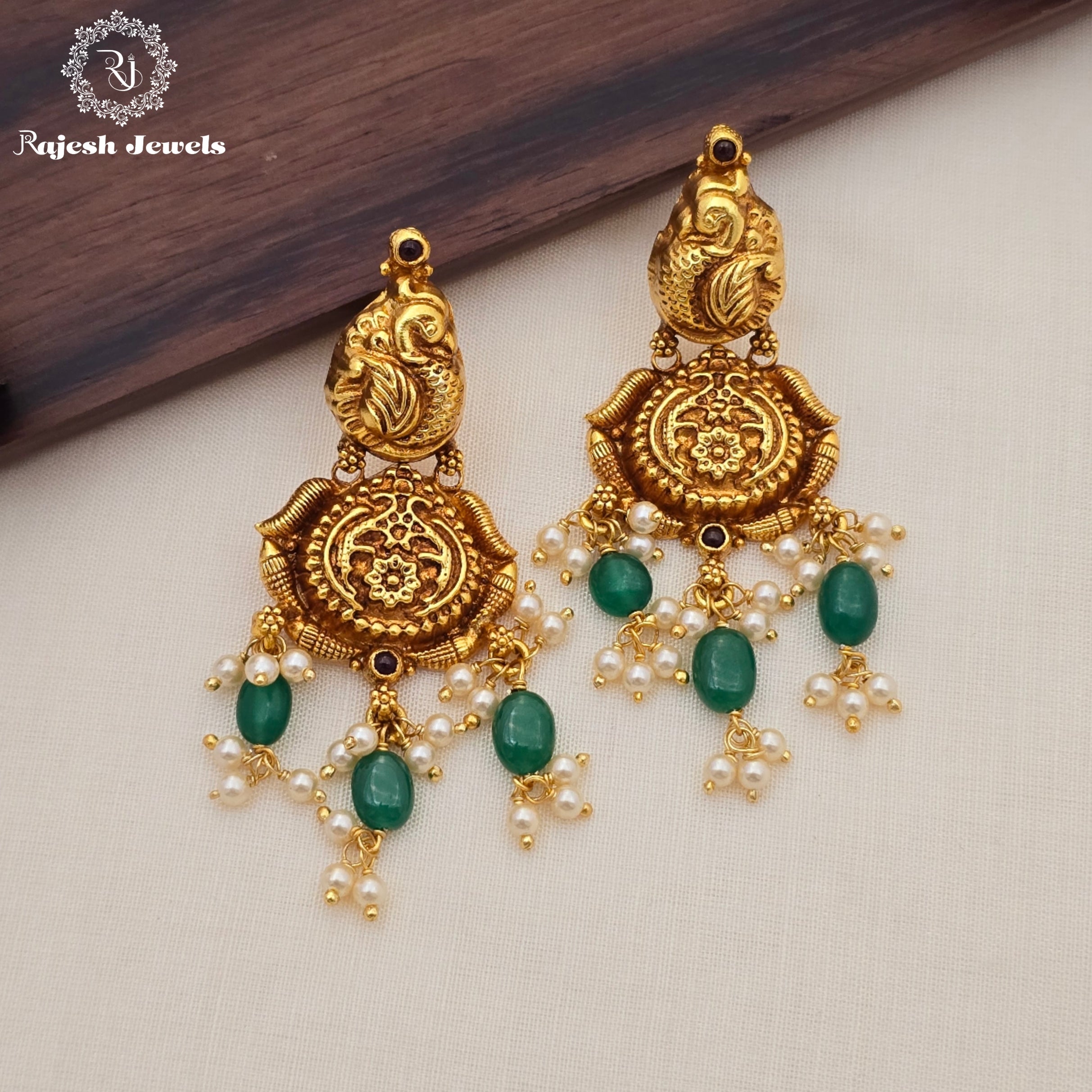 Glamorous Green Beaded Silver Gold Plated Earrings