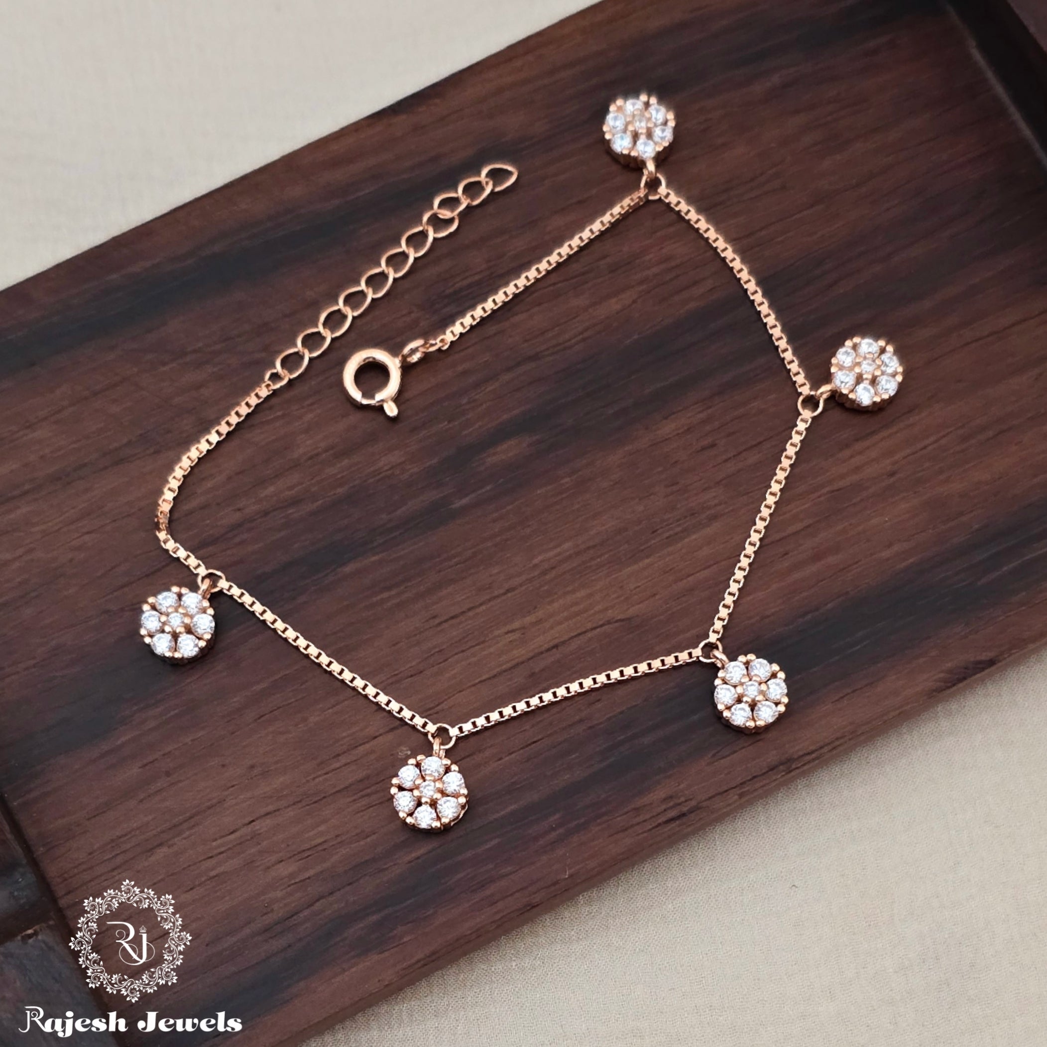 Stunning Cz Rosegold Finish Ladies Bracelet
