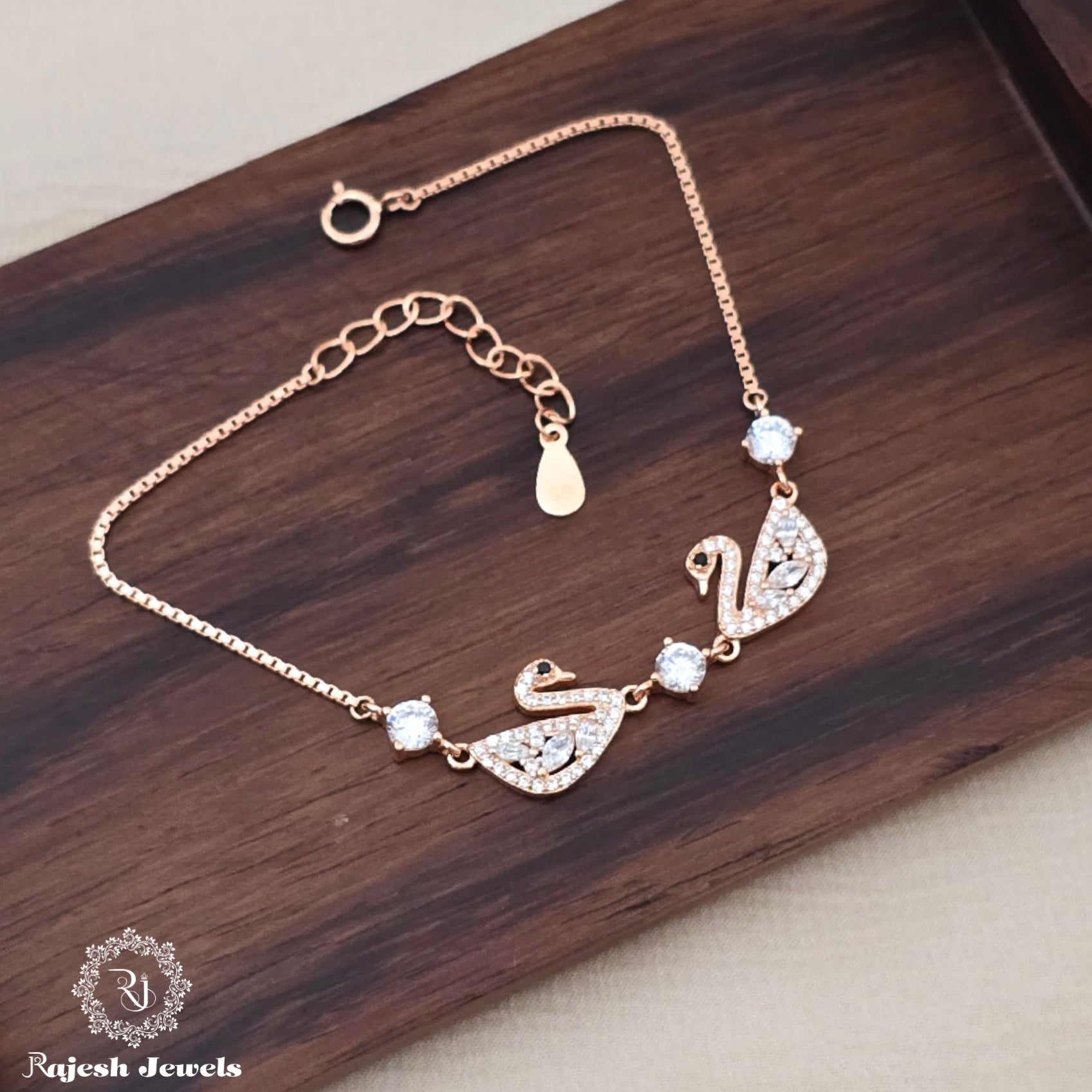 Wonderful Swan Cz Rosegold Finish Bracelet