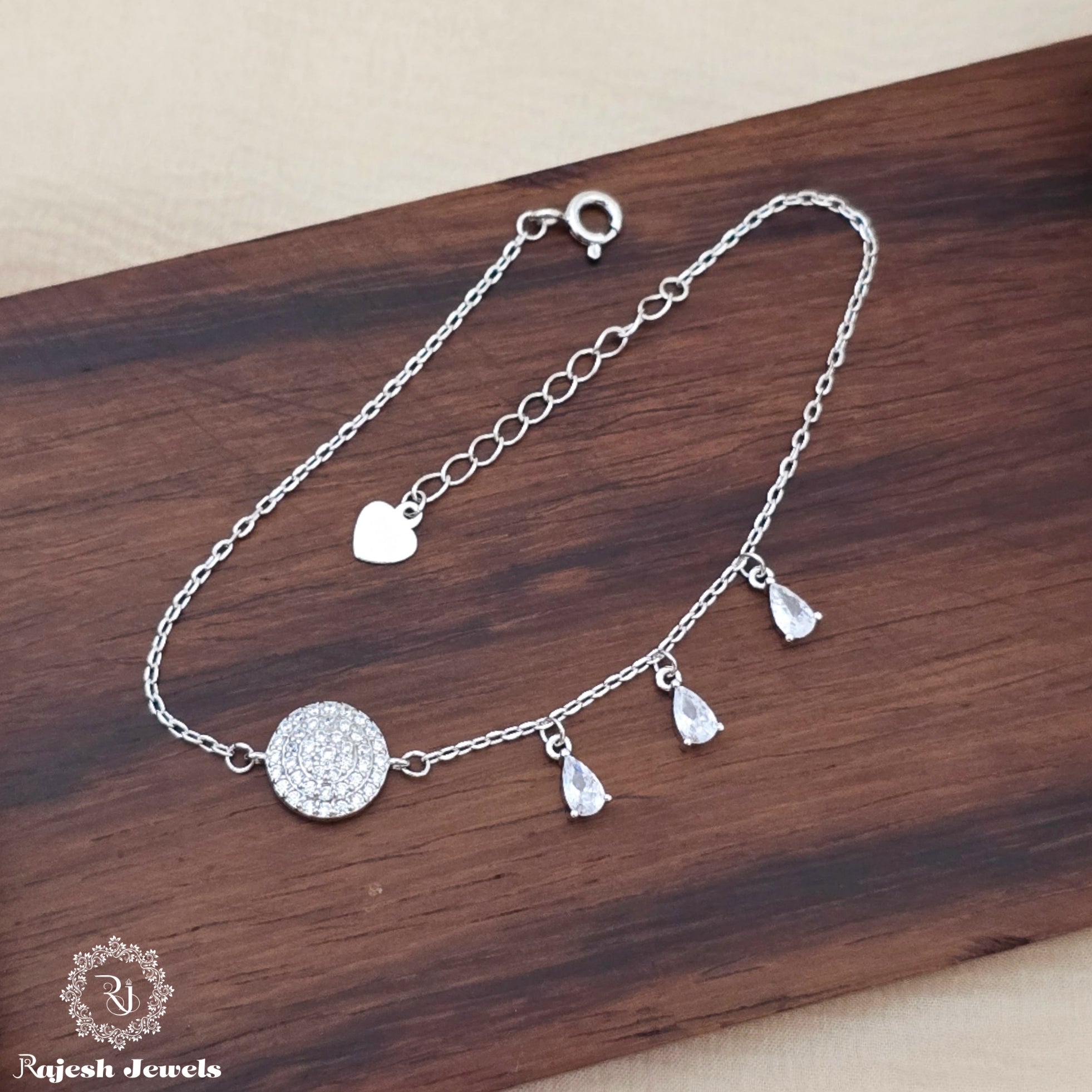 Pretty Droplet Cz Rhodium Finish Ladies Bracelet