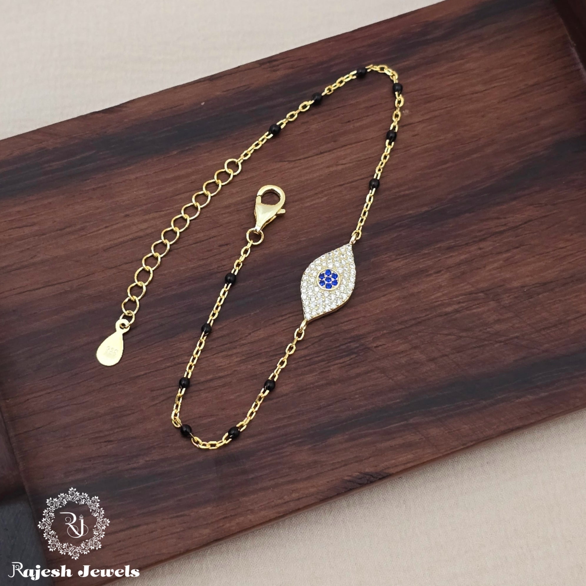 Black Beaded Cz Evil-eye Ladies Bracelet