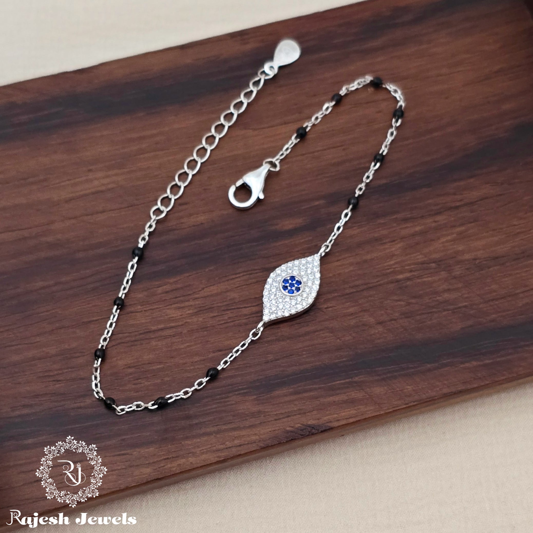 Fabulous Cz Evil-eye Black Bead Bracelet