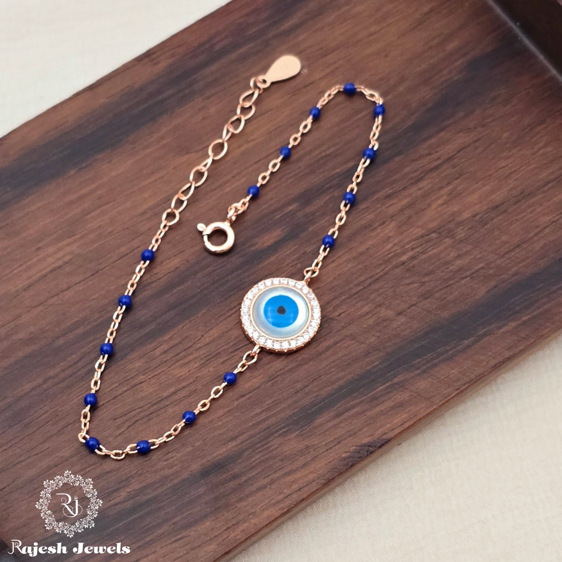 Fantastic Blue Bead Evil-eye Rosegold Bracelet