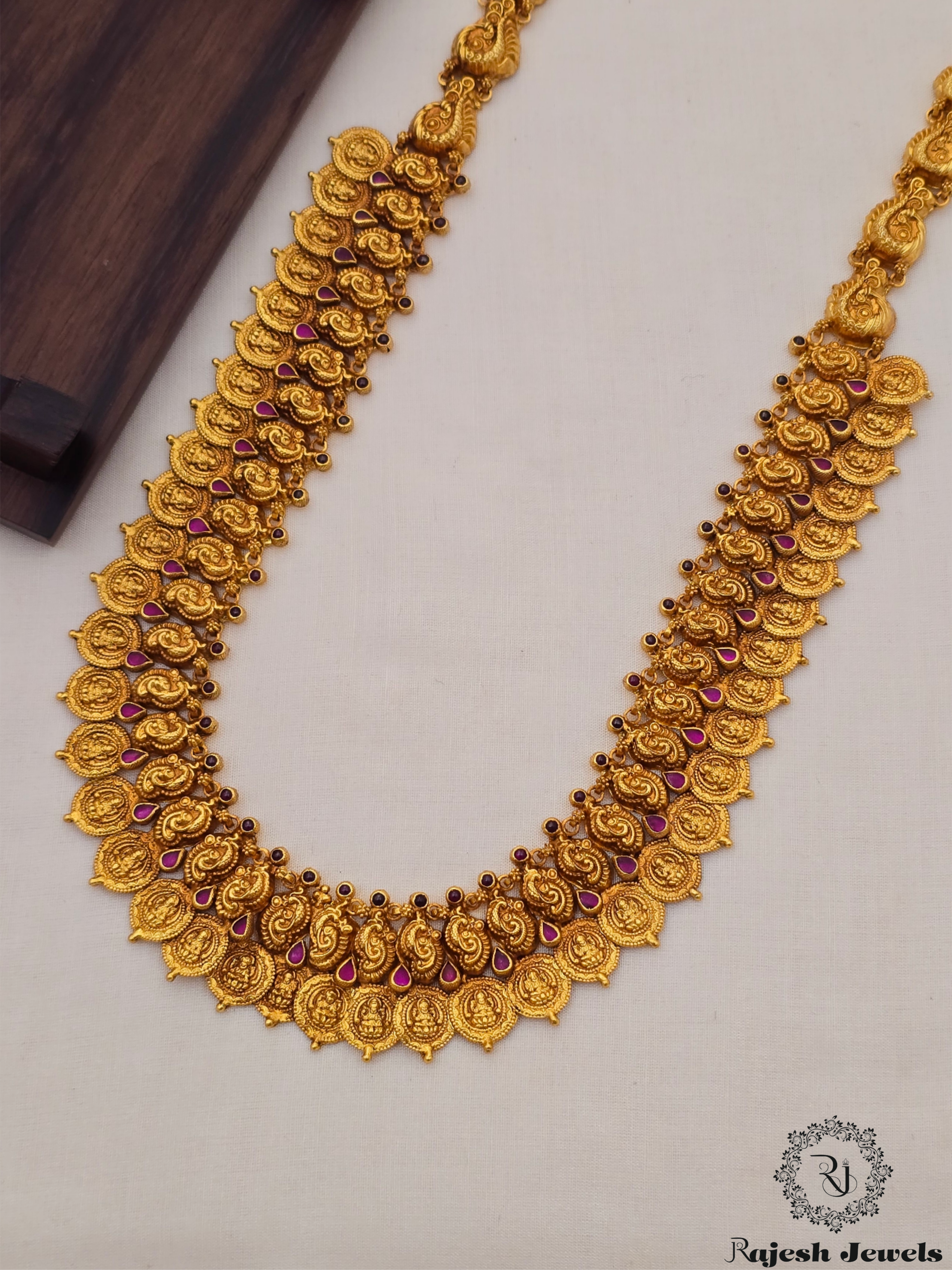 Kempu Kasu Silver Gold Plated Long Haram