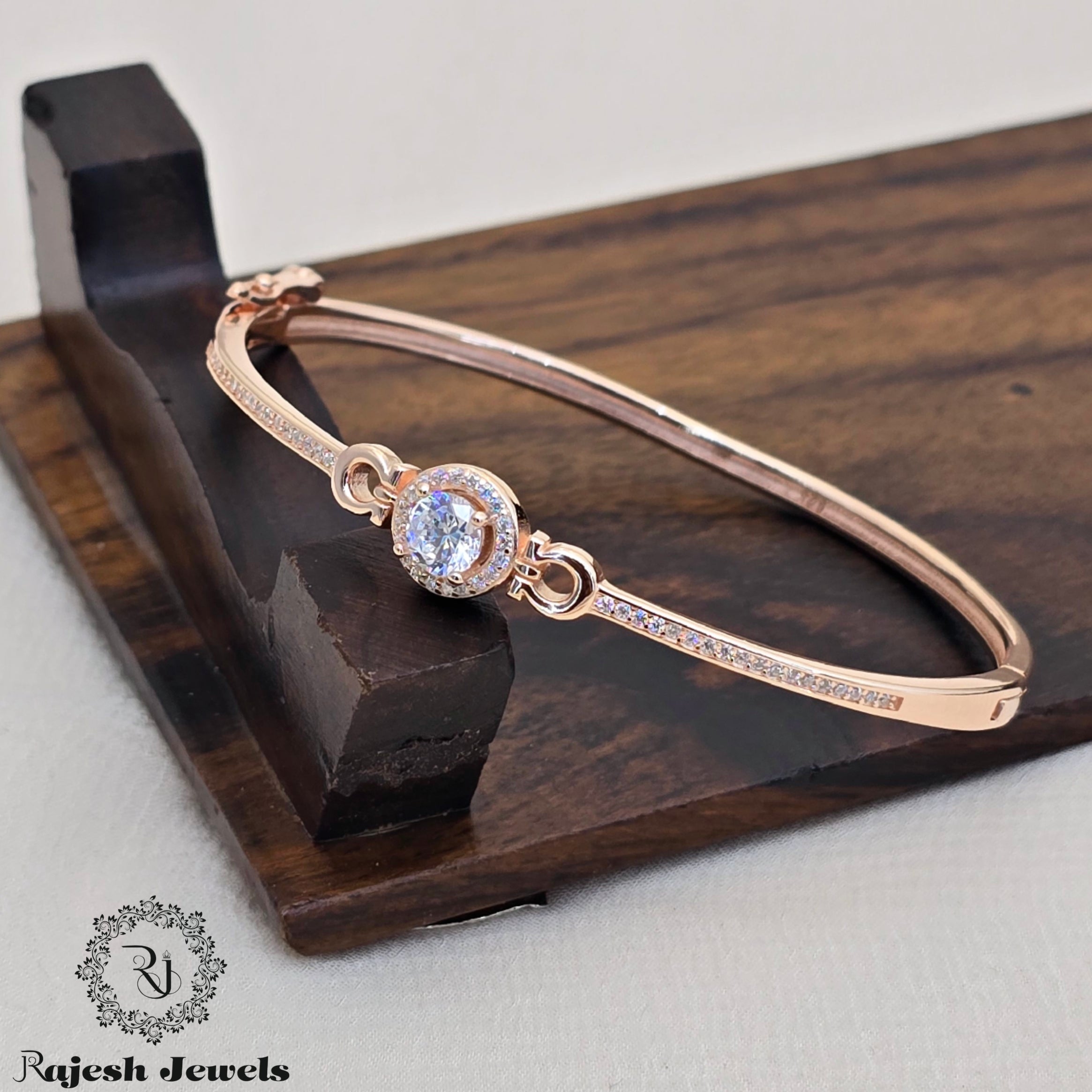 Classy Rosegold Solitaire Openable Hand Bracelet