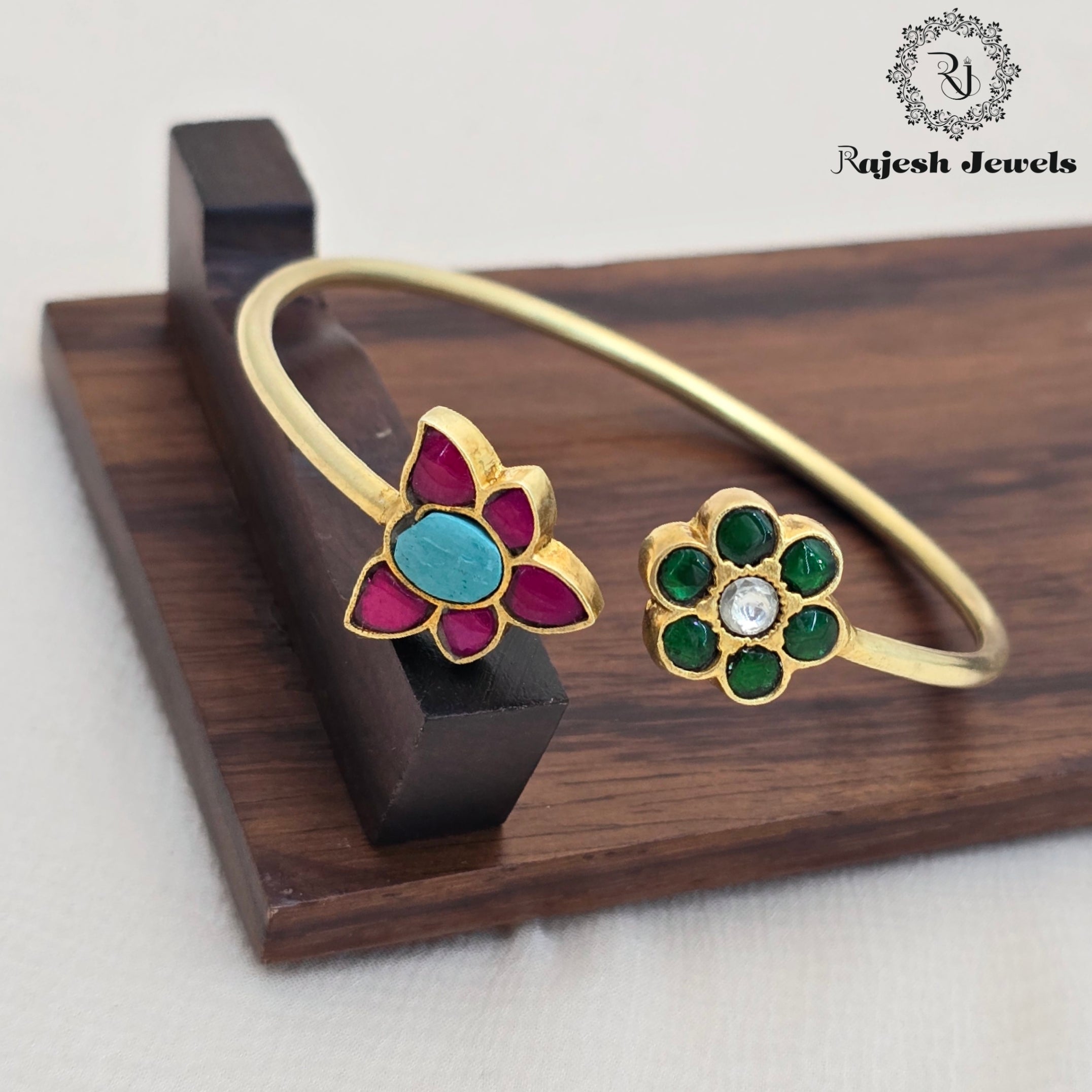 Colourful Turquoise Kundan Hand Kada