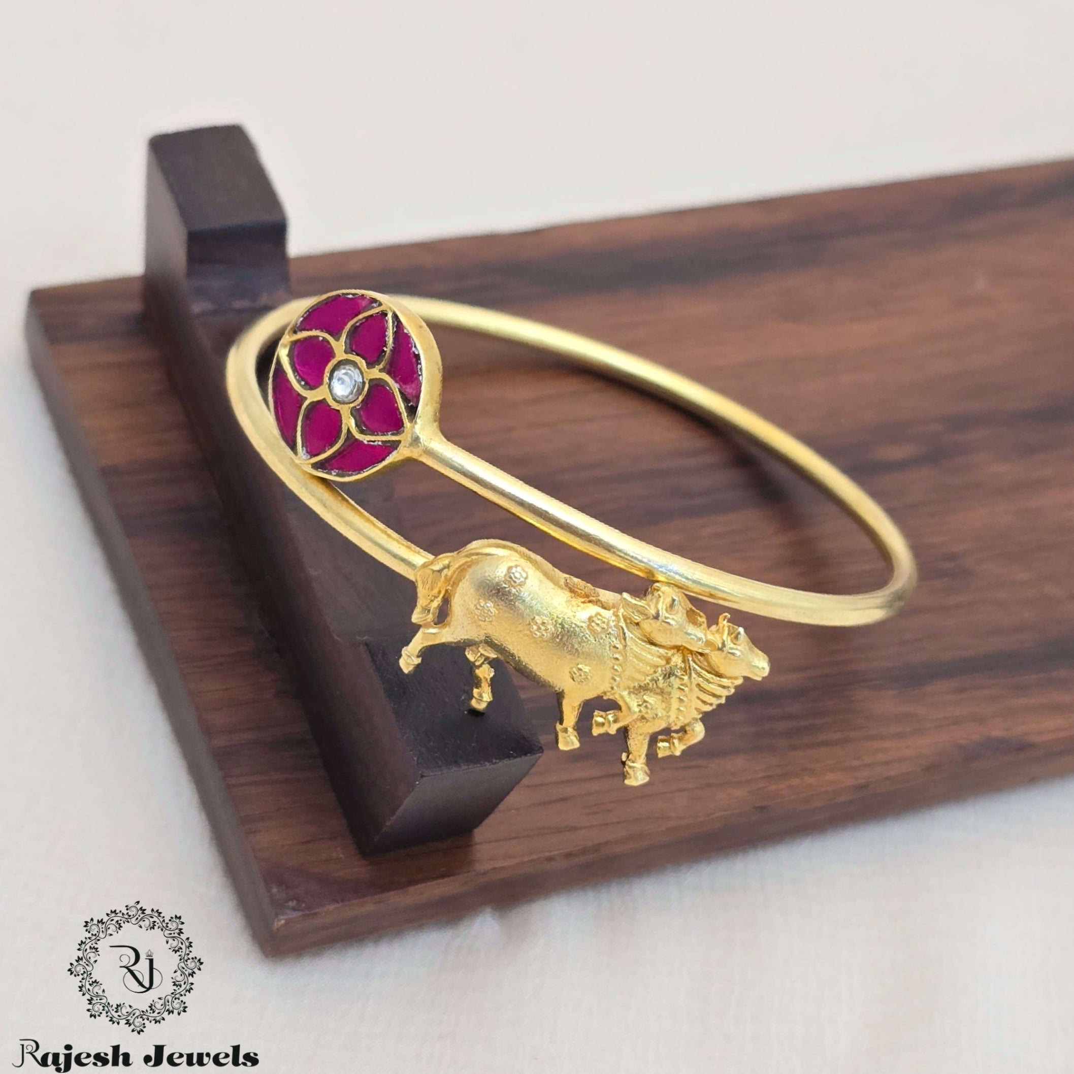 Delightful Cow Calf Silver Gold Plated Hand kada