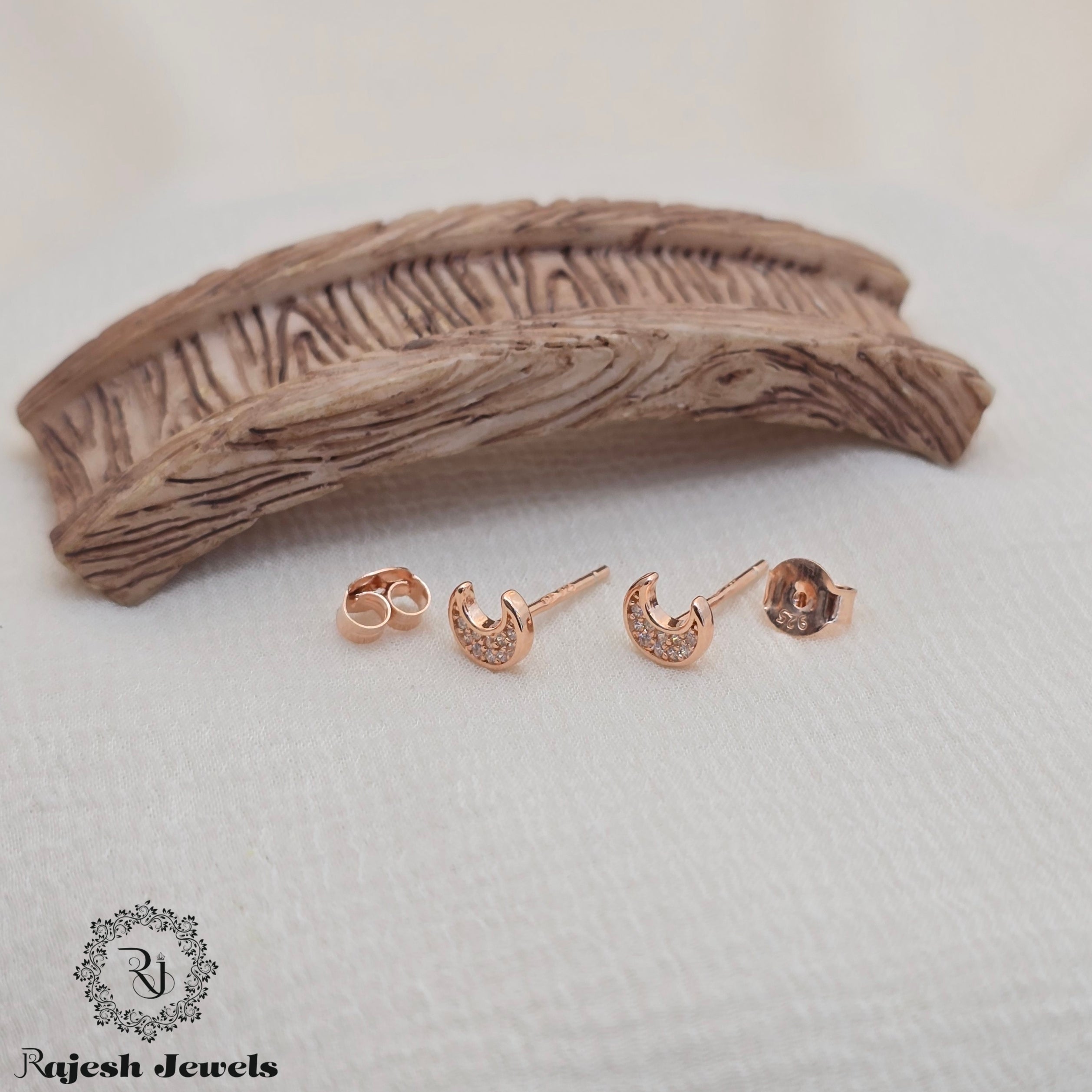 Minimalistic Crescent Rosegold Stud Earrings