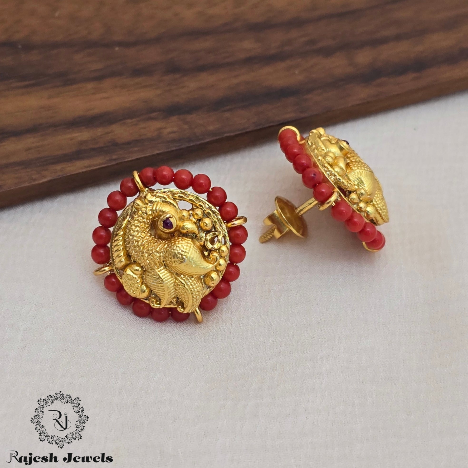 Fantastic Peacock Coral Stud Earrings