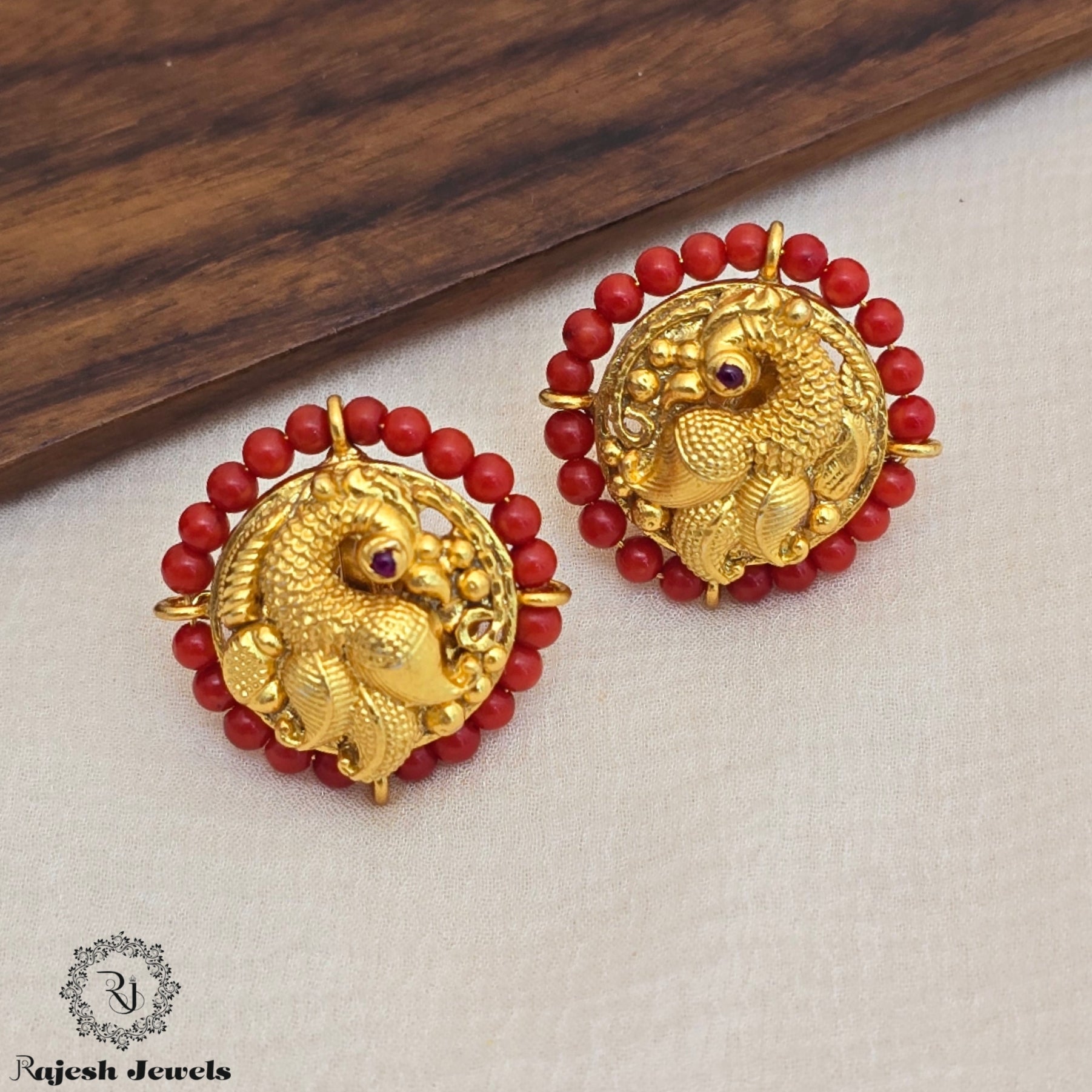 Fantastic Peacock Coral Stud Earrings