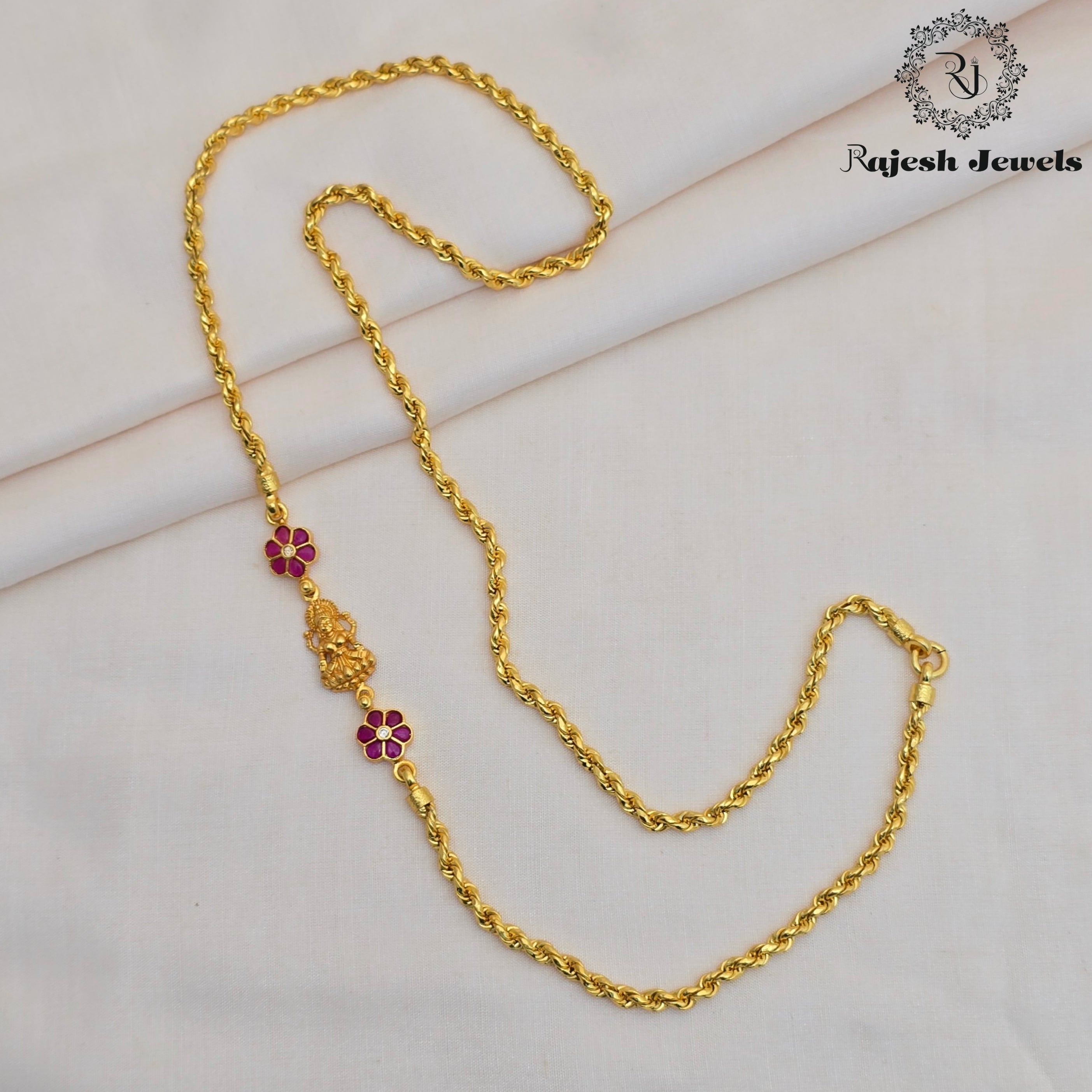 Amazing Lakshmi Floral Silver Mop Long Chain