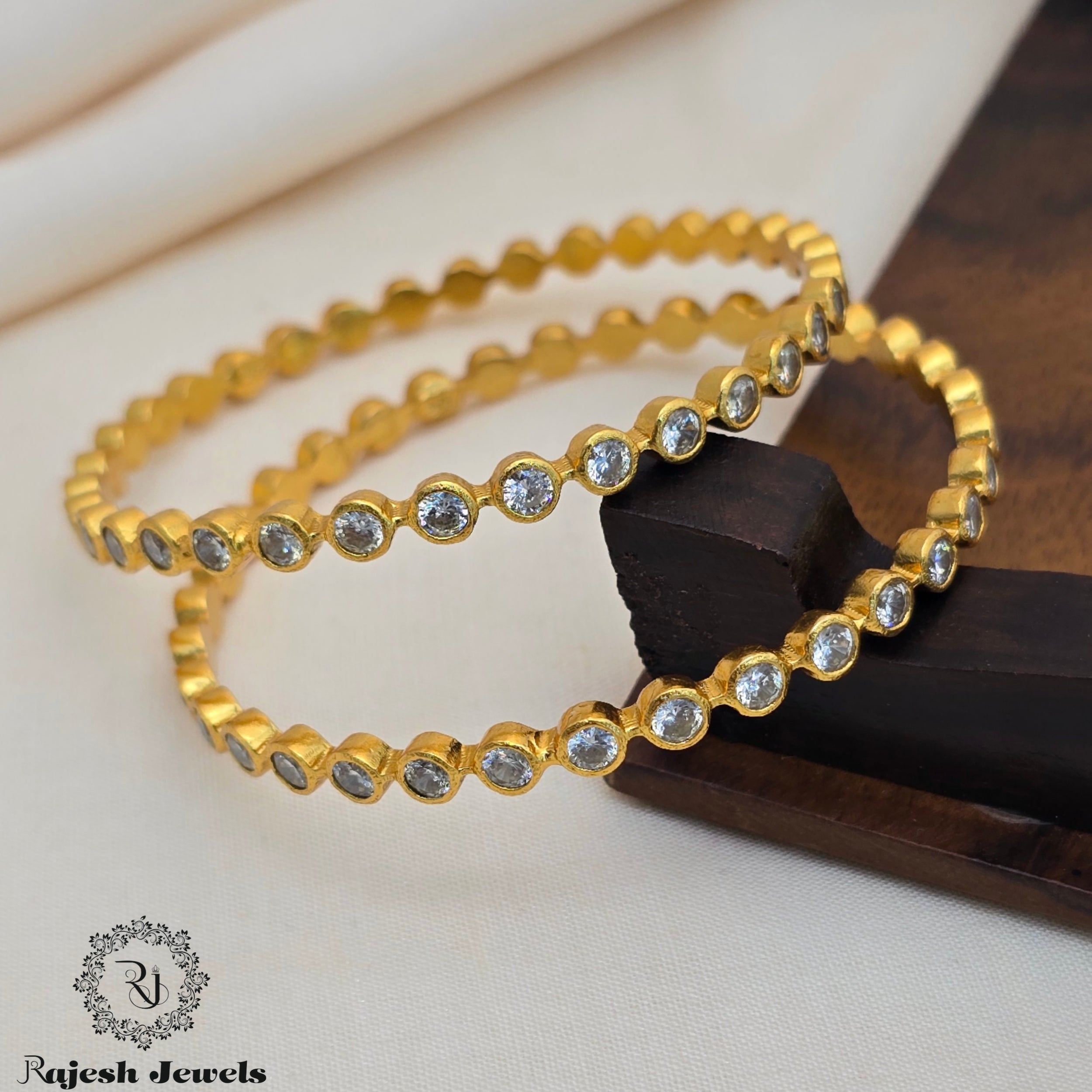 Stunning Cz Silver Gold Polished Bangle