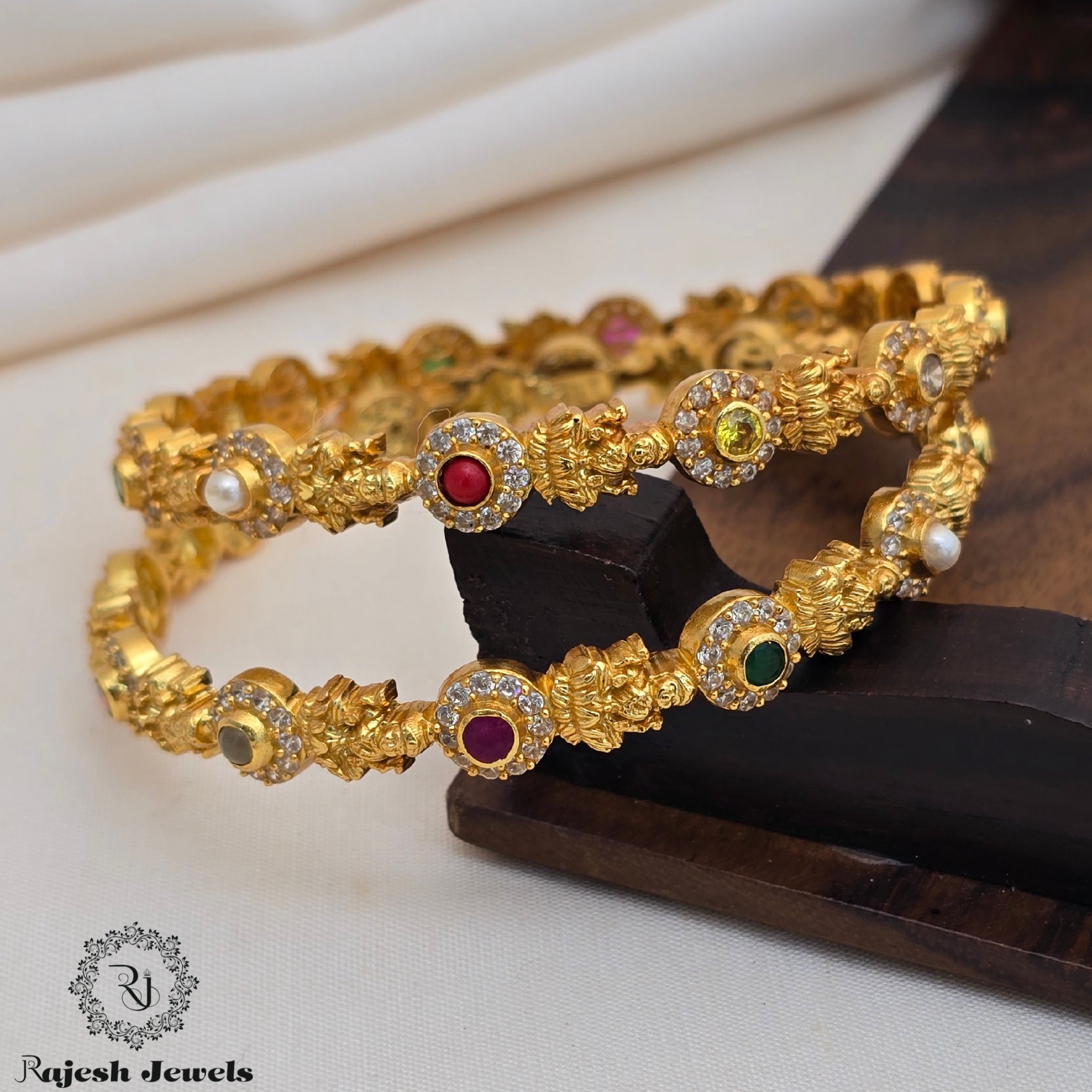 Navaratna Lakshmi Cz Gold Plated Bangle