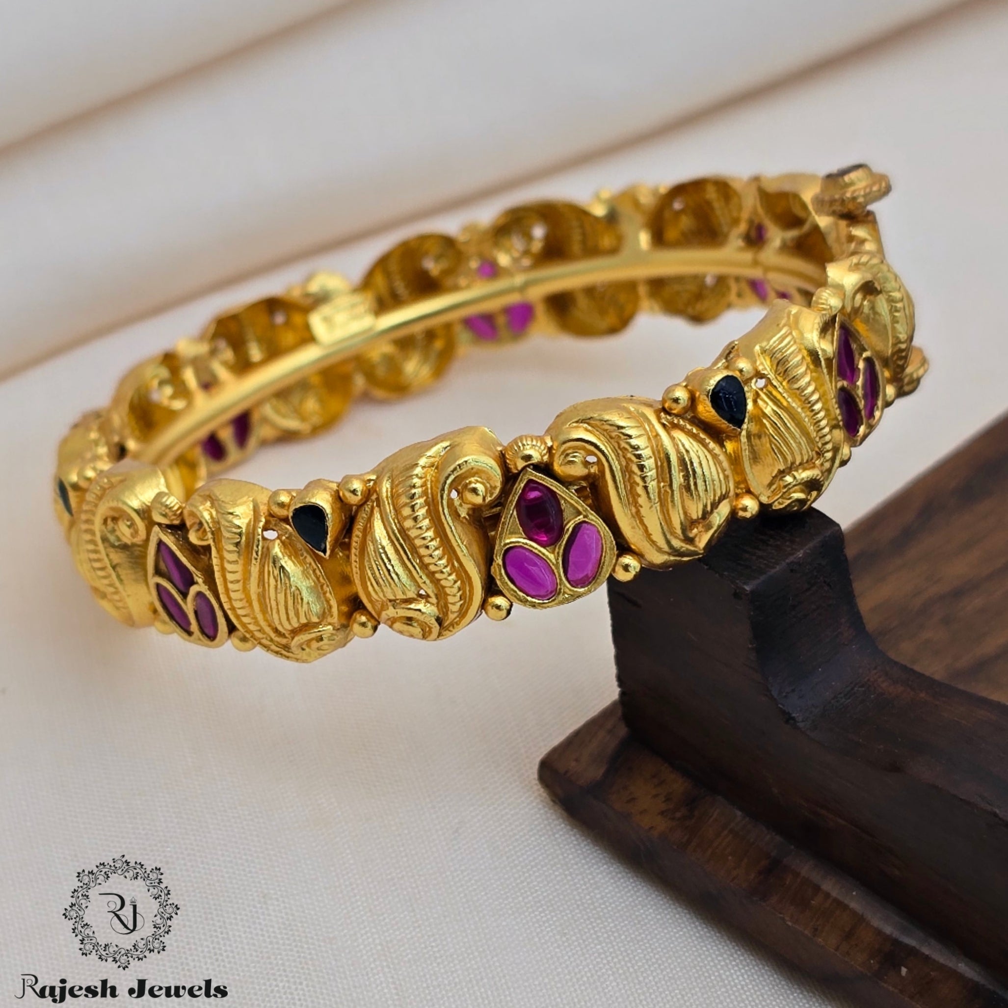 Enchanting Mango Floral Silver Gold Polished Bangle