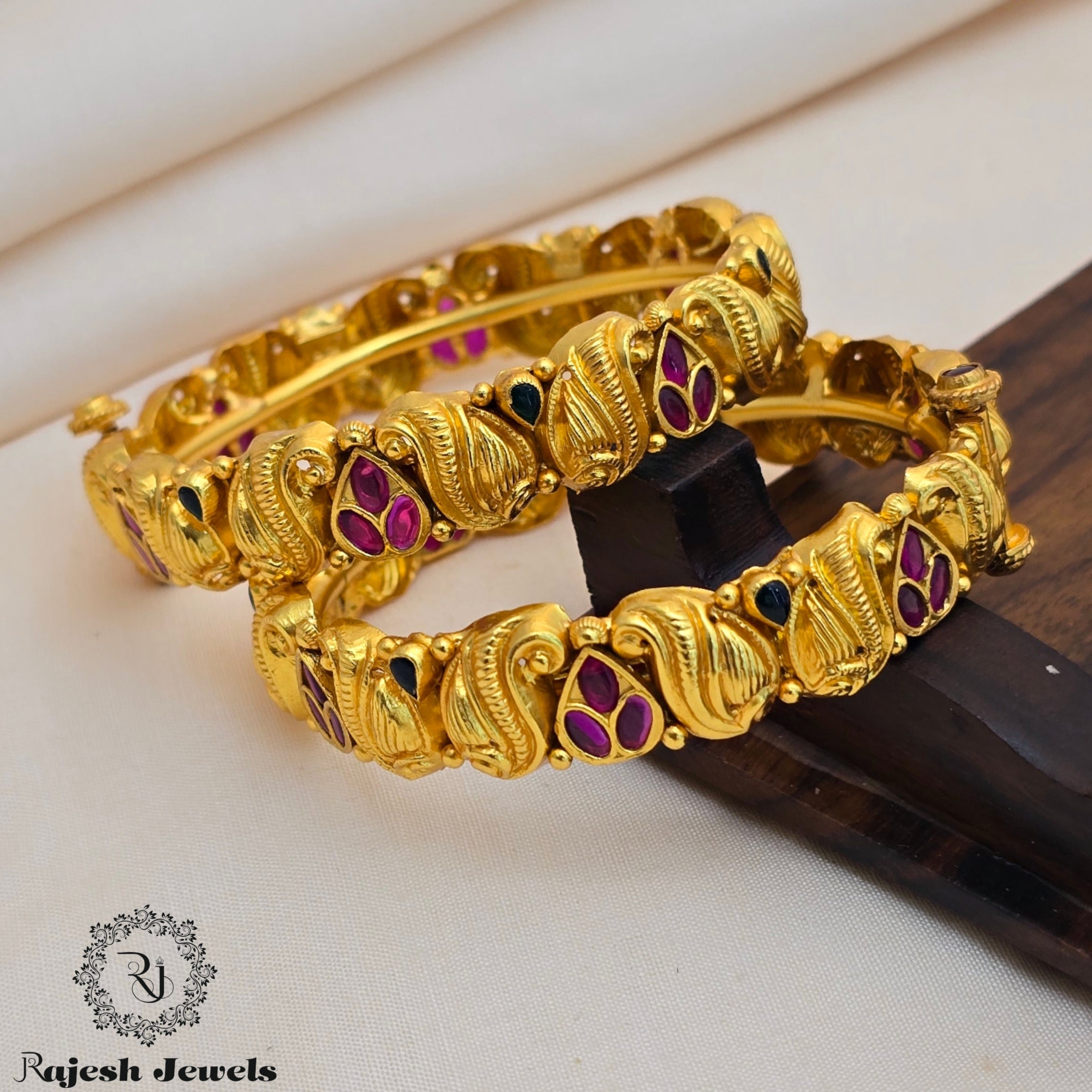 Enchanting Mango Floral Silver Gold Polished Bangle