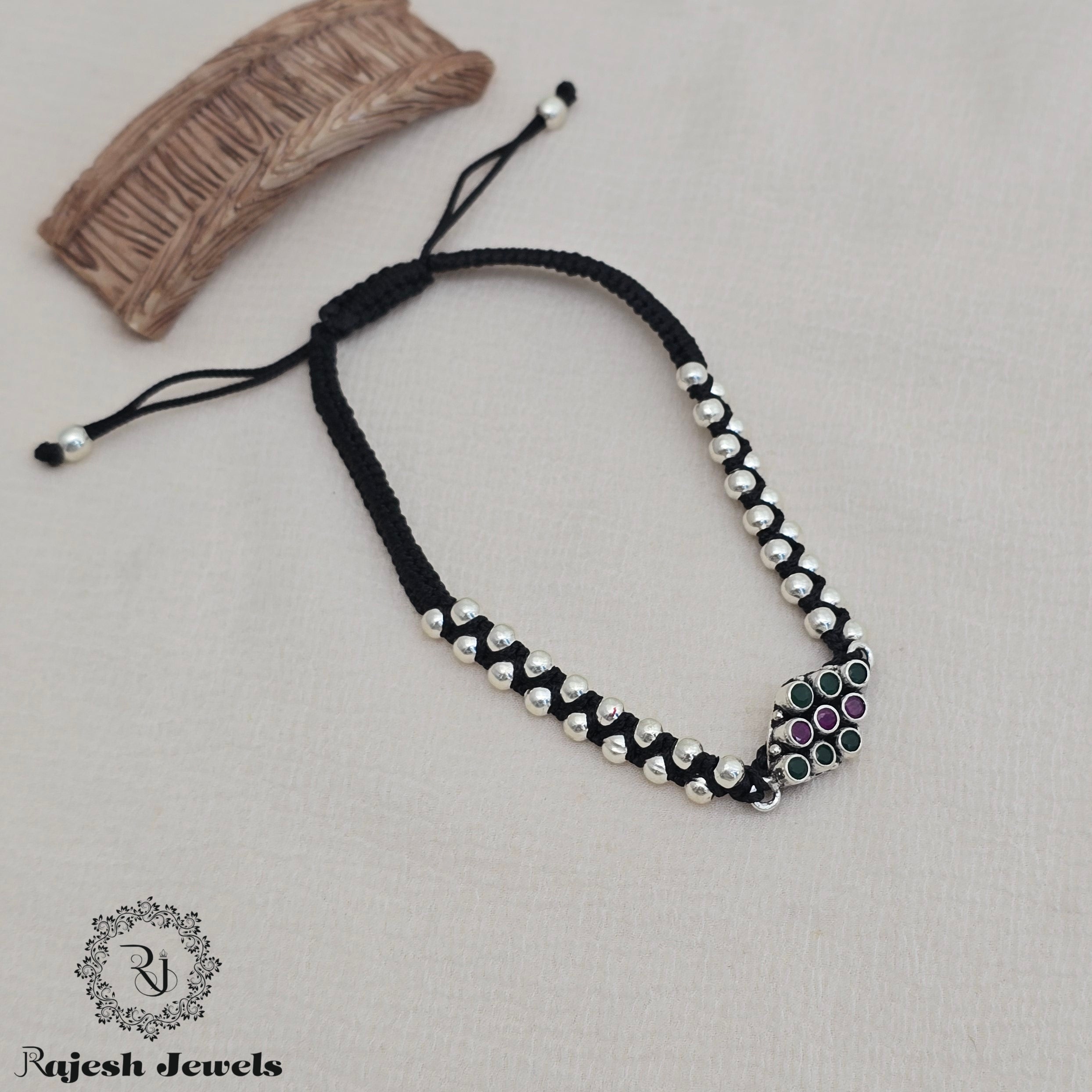 Vibrant Balled Black Theard Nazariya Anklet
