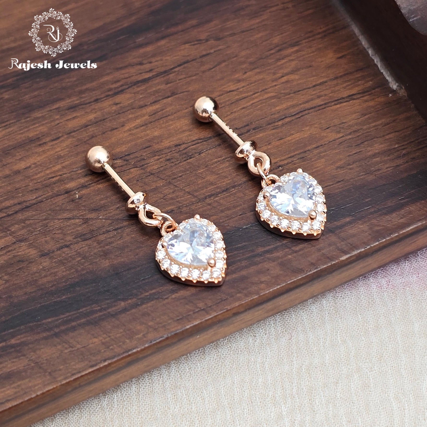 Heartfull Cz Rosegold Bugadi Helix Earrings