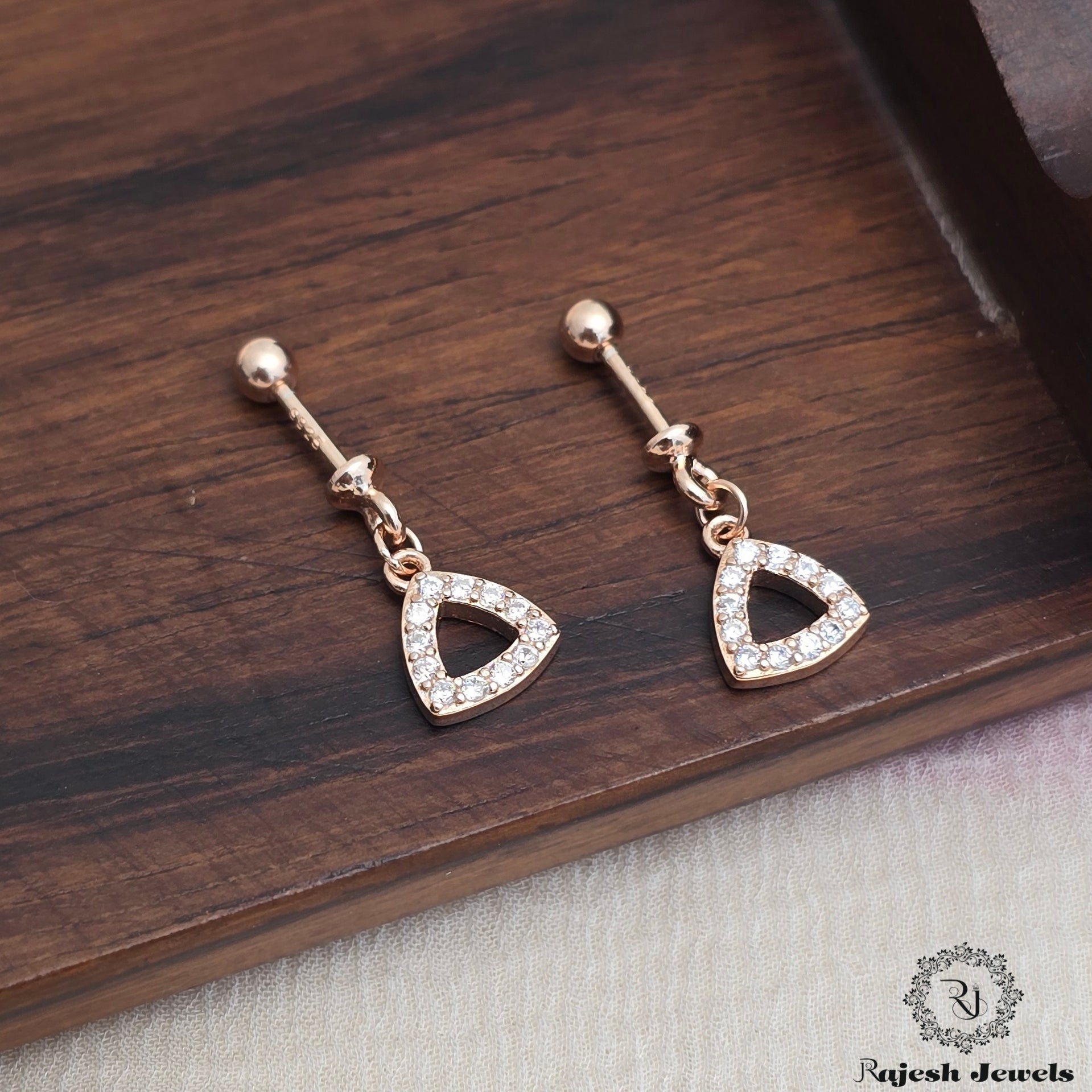 Triangular Cz Rosegold Helix Bugadi Earrings
