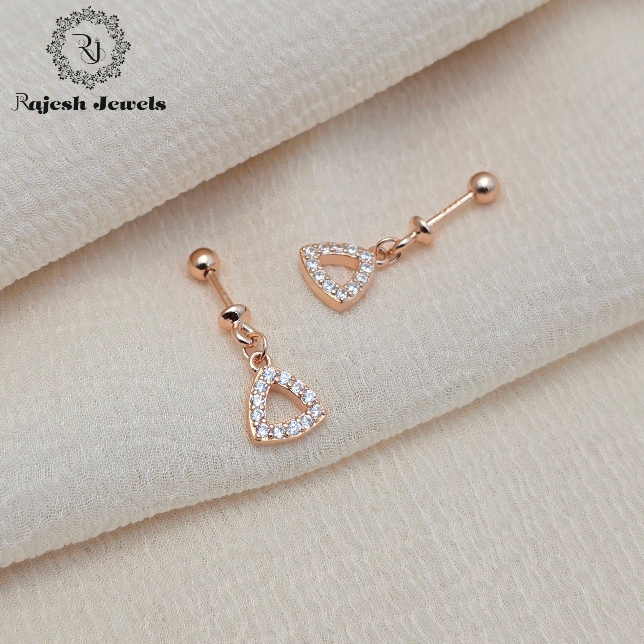 Triangular Cz Rosegold Helix Bugadi Earrings