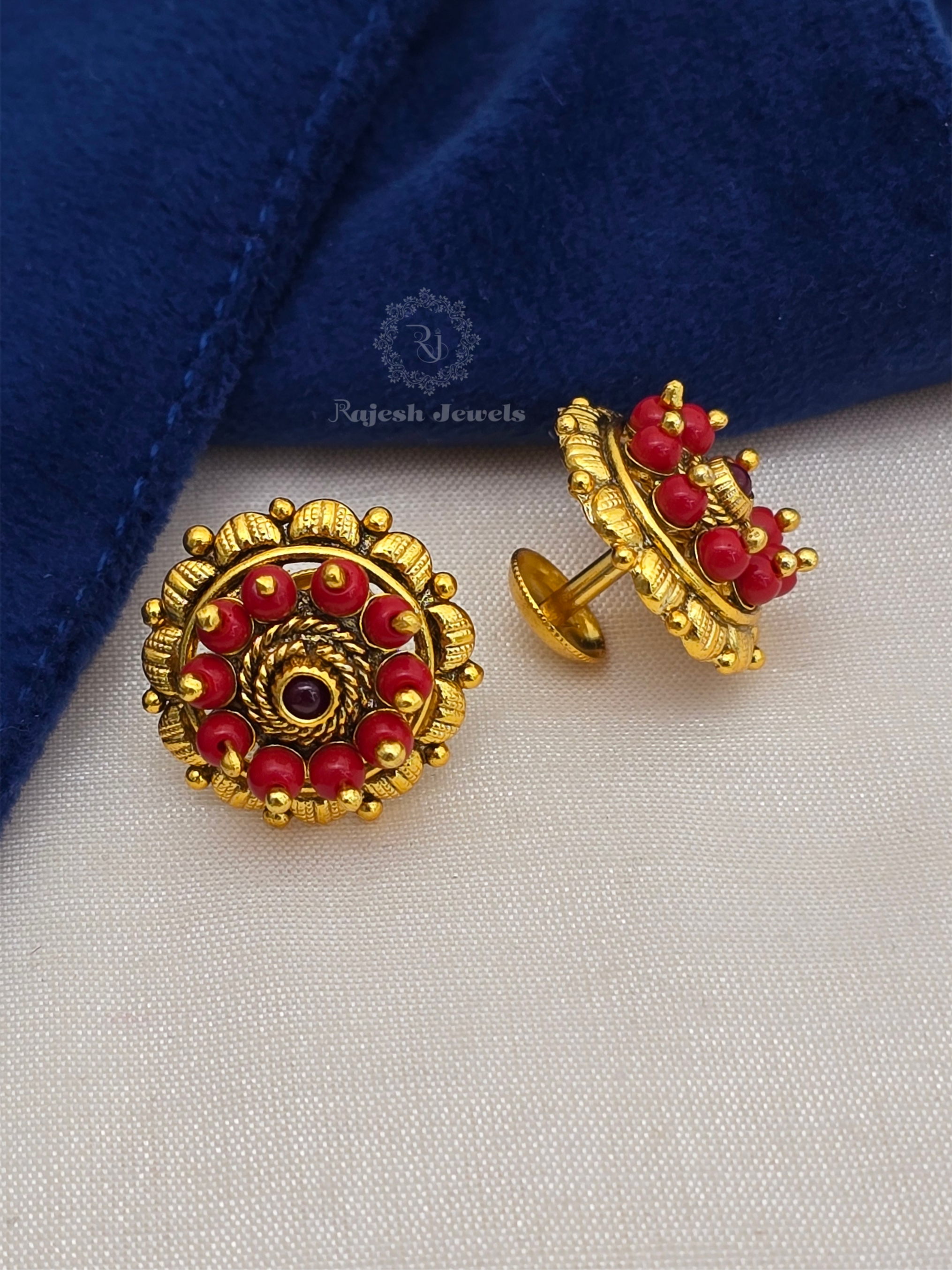 Coral Gold Plated South Screw Earrings