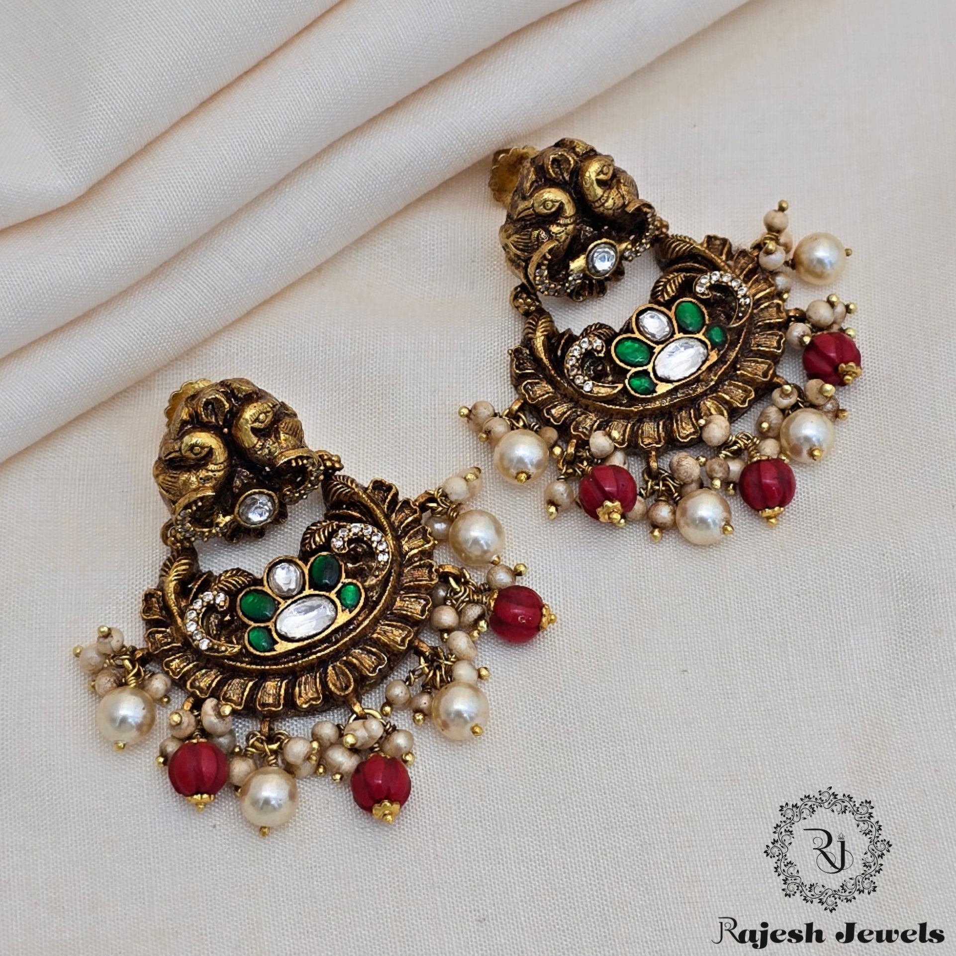 Mesmerizing Peacock Antique Finish Chandbali Earrings