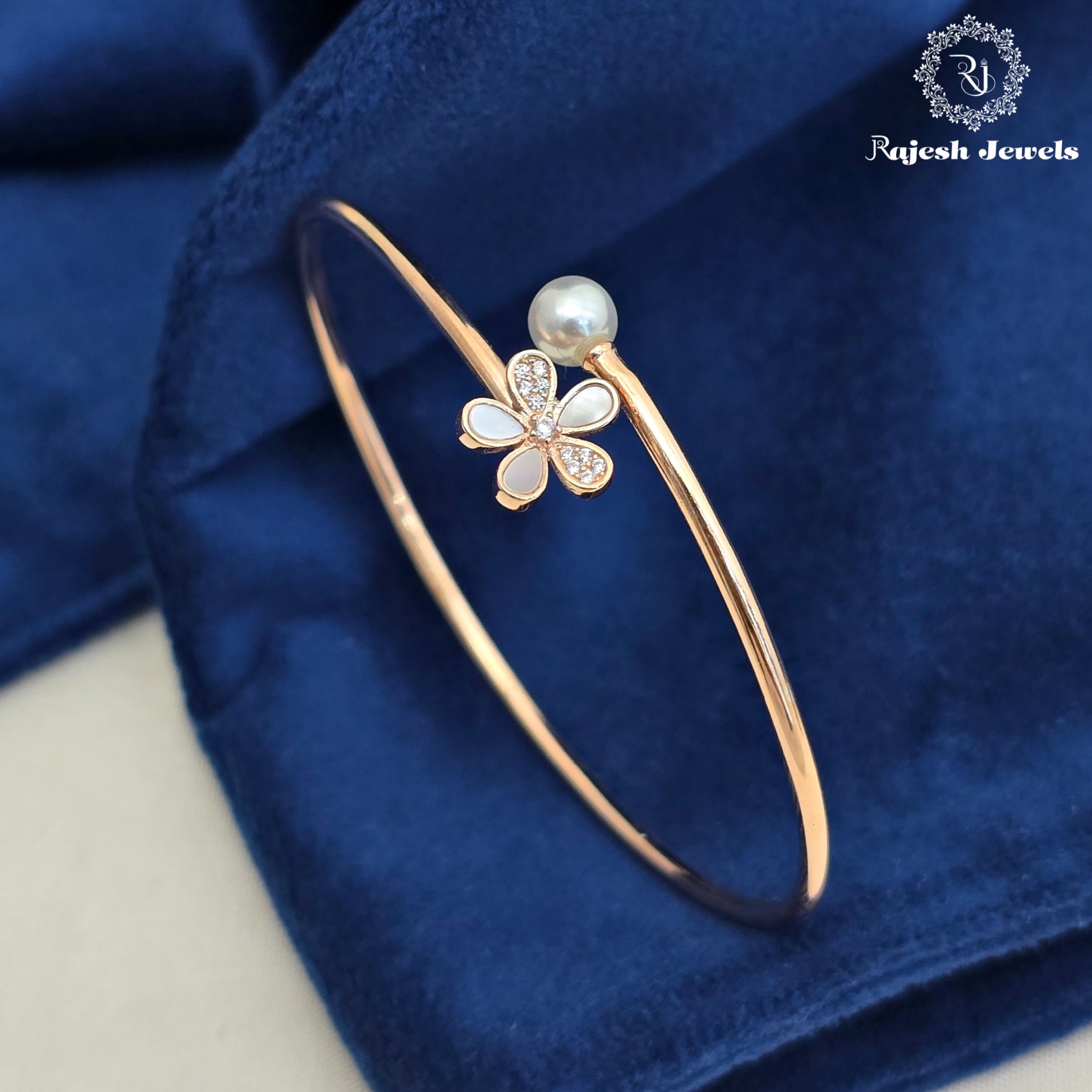 Floral Pearl Rosegold Sleek Flexi Hand Kada