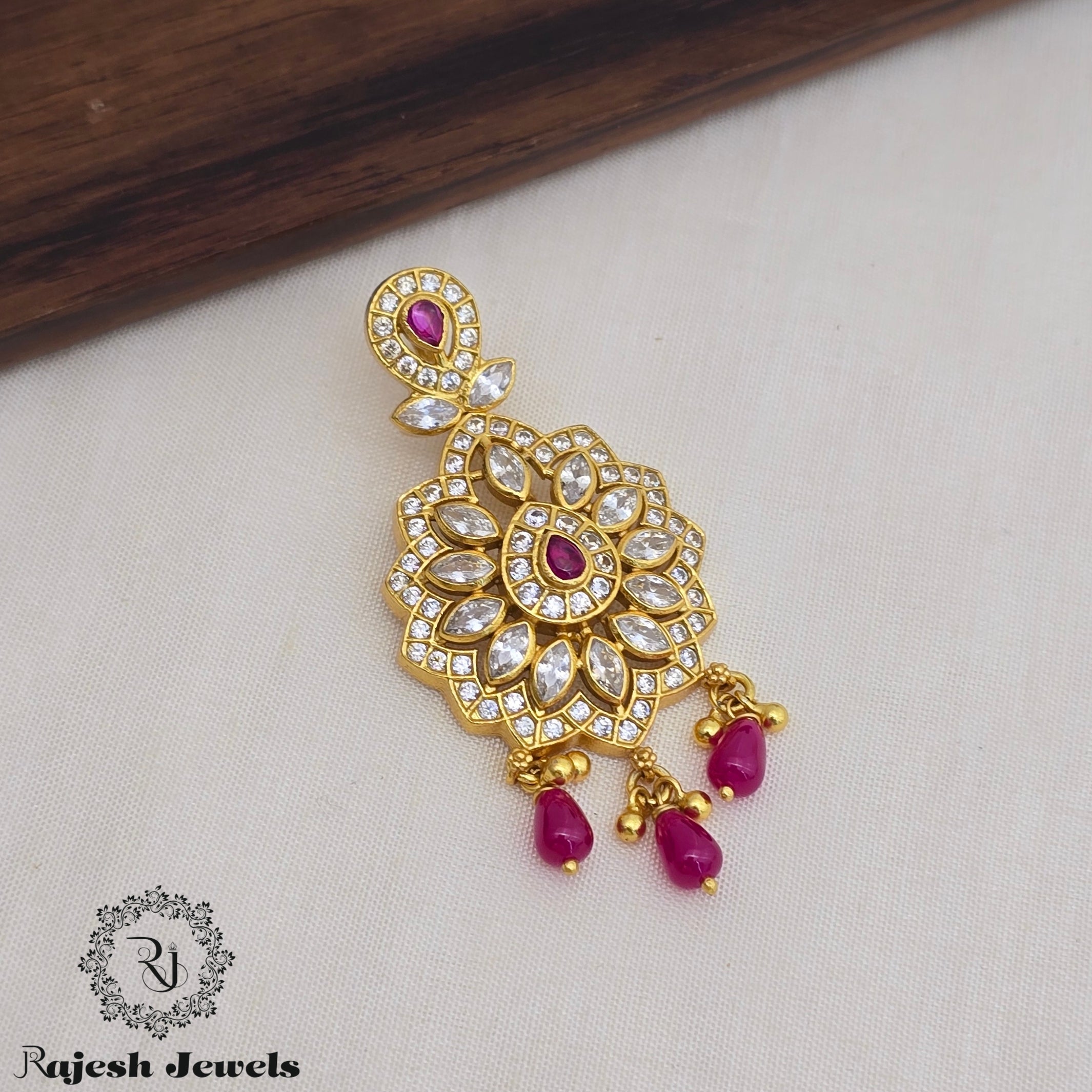 Dazzling Cz Maroon Drops Silver Pendant