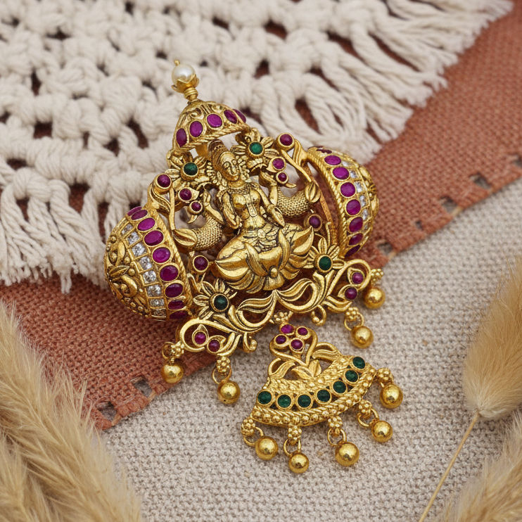 Luxurious Kemp Laxmi Gold Plated Pendant