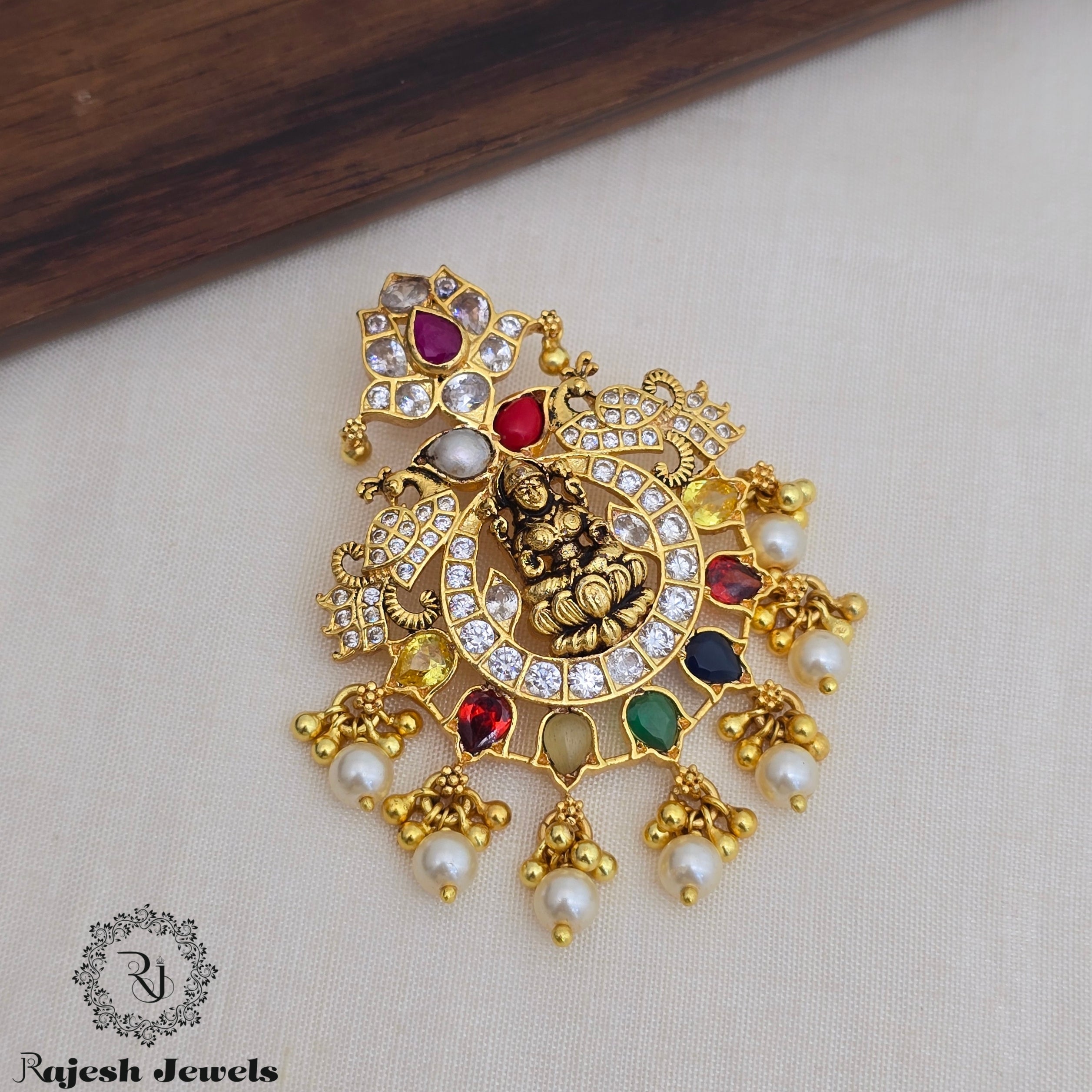 Appealing Navaratna Silver Gold Polished Pendant