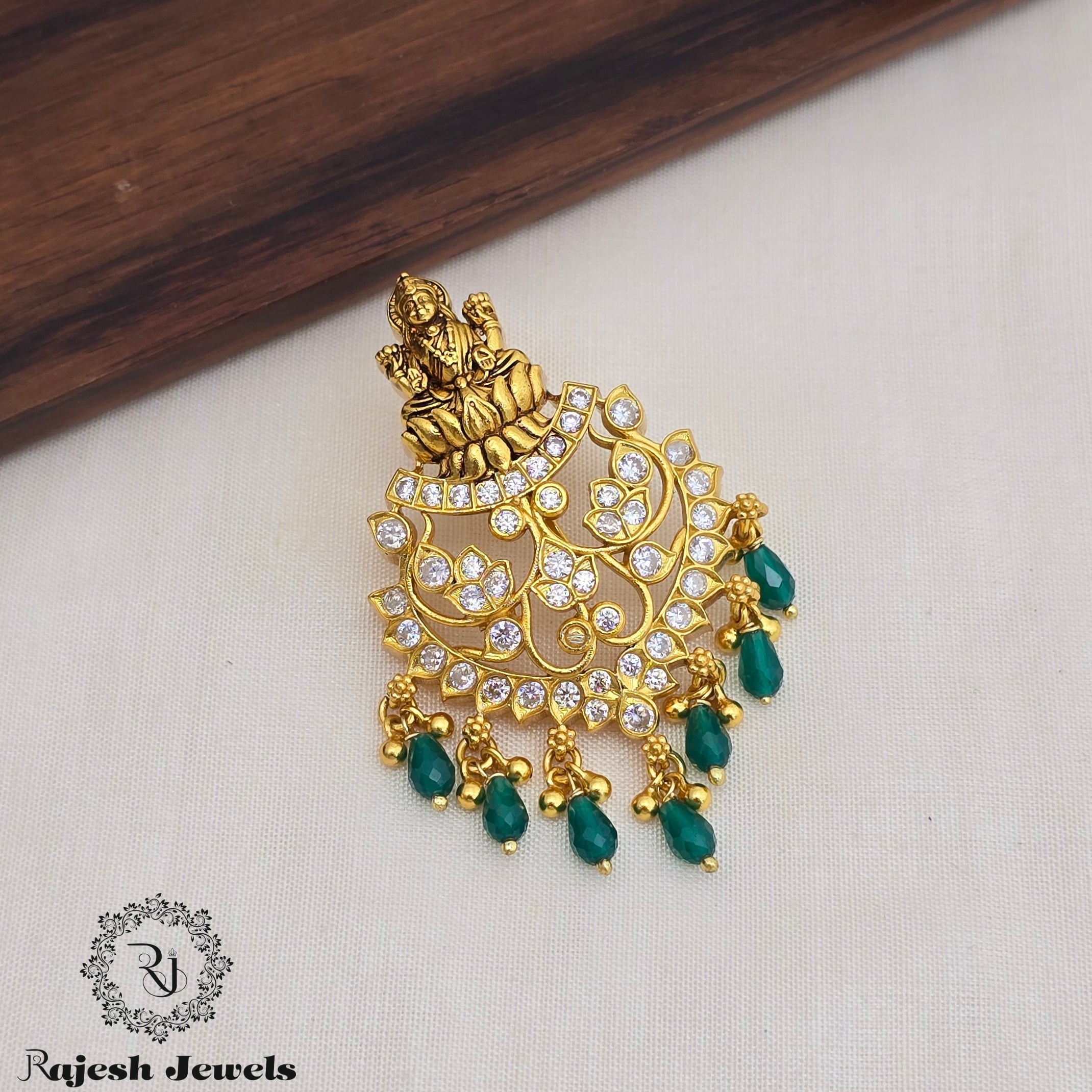 Enlightening Lakshmi Cz Antique Finish Pendant