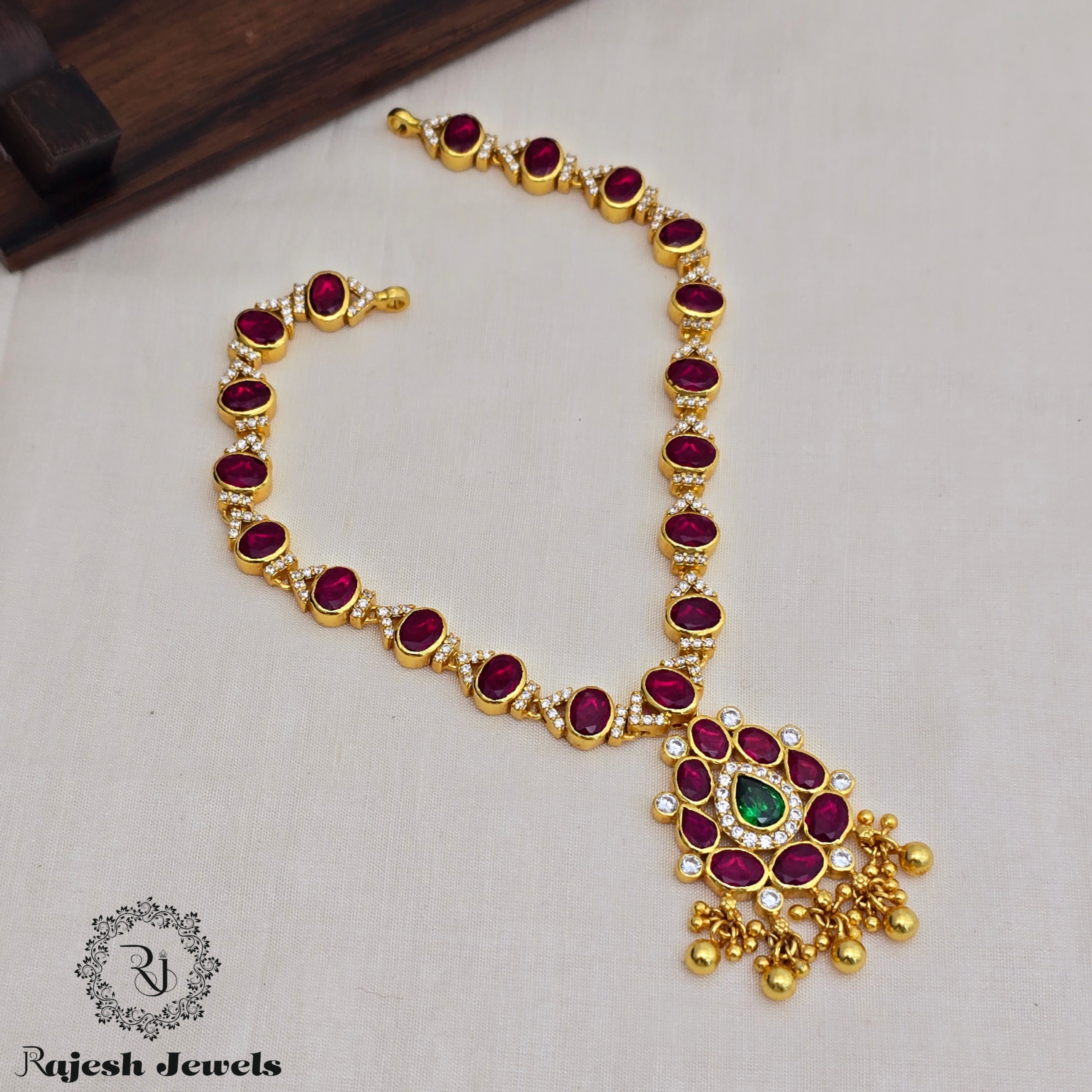 Lavish Red Stonned Gold Plated Necklace