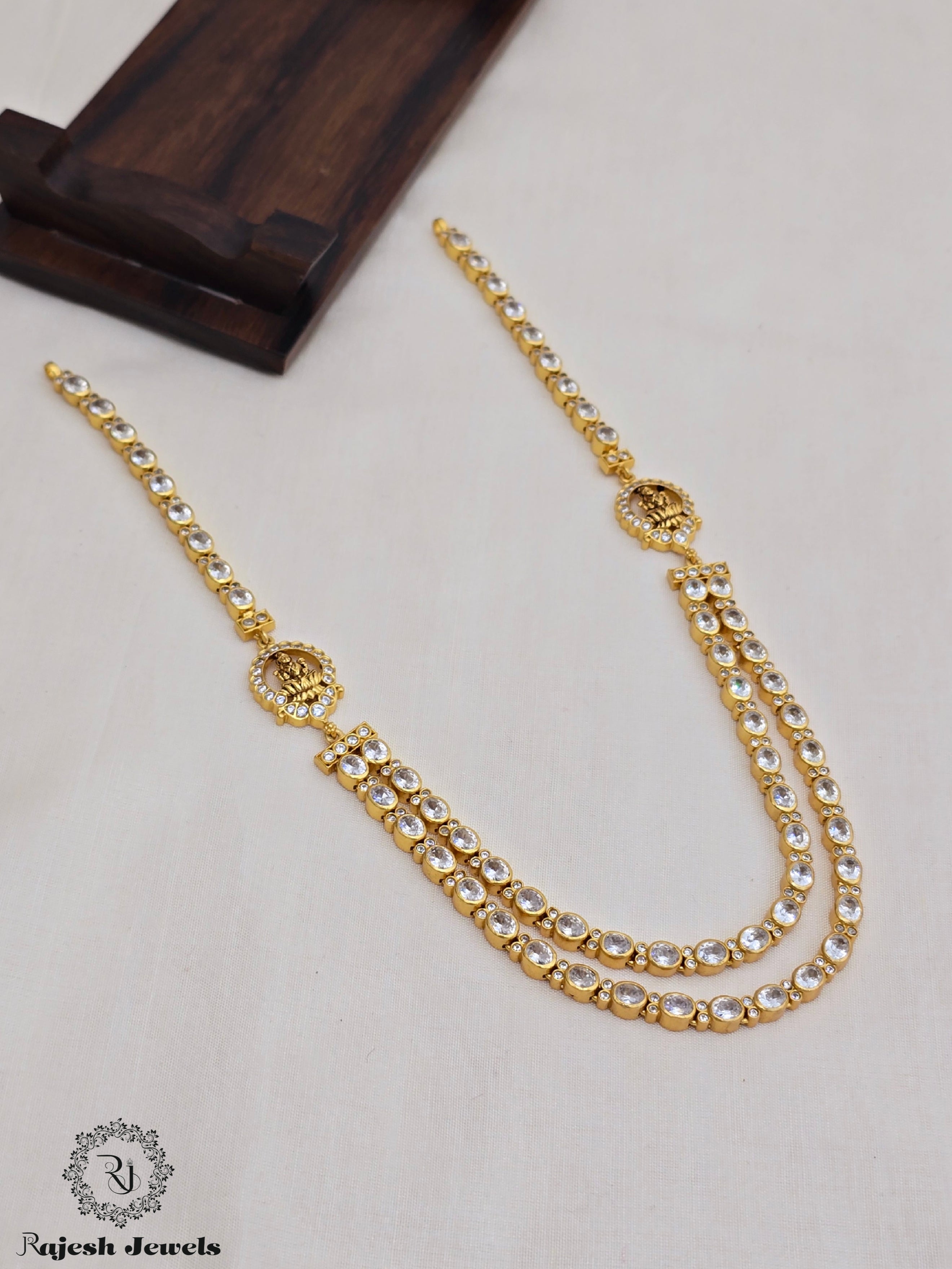 Dual Layered Sparkling Lakshmi Gold Plated Mini Long Haram