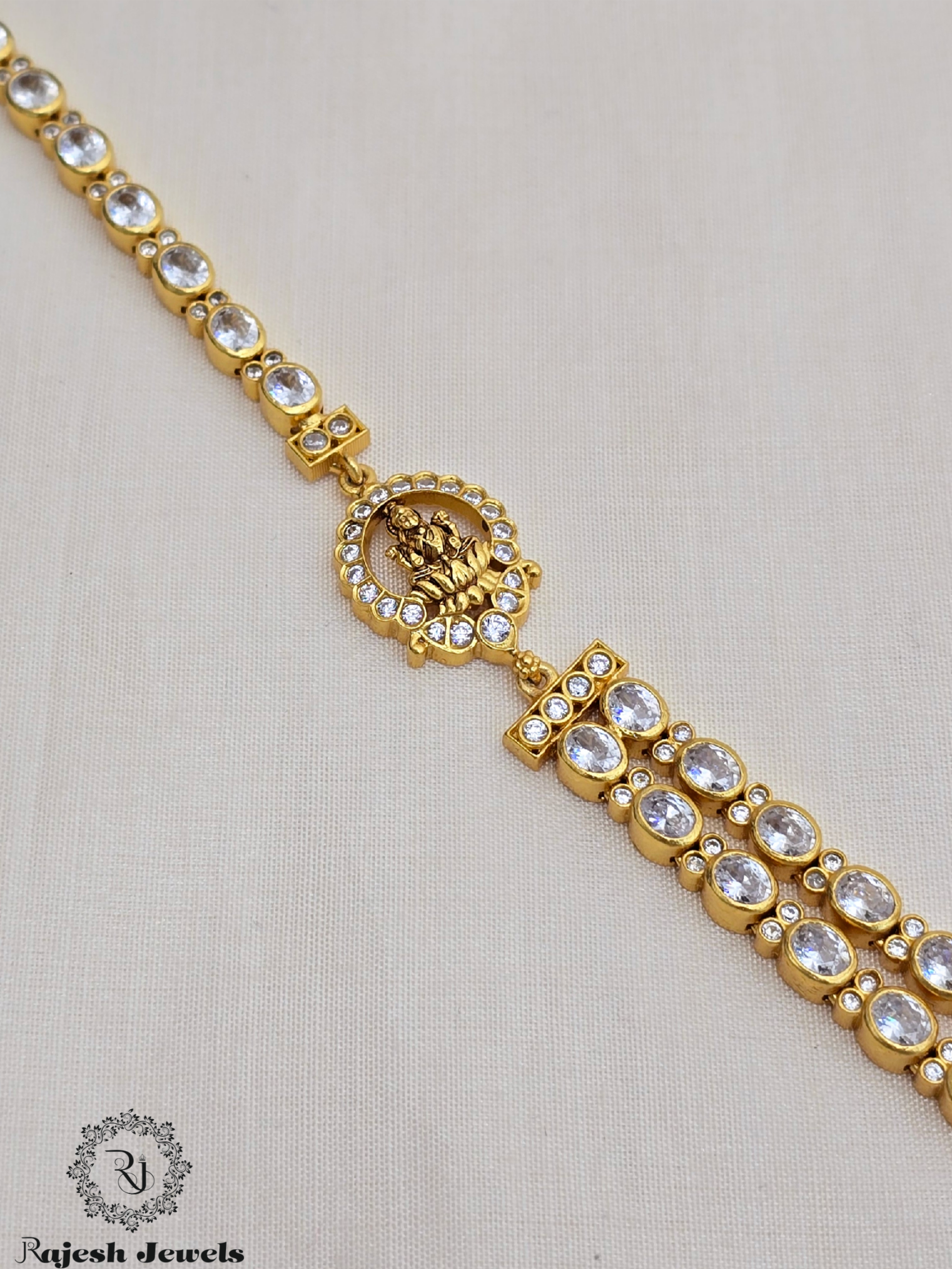 Dual Layered Sparkling Lakshmi Gold Plated Mini Long Haram