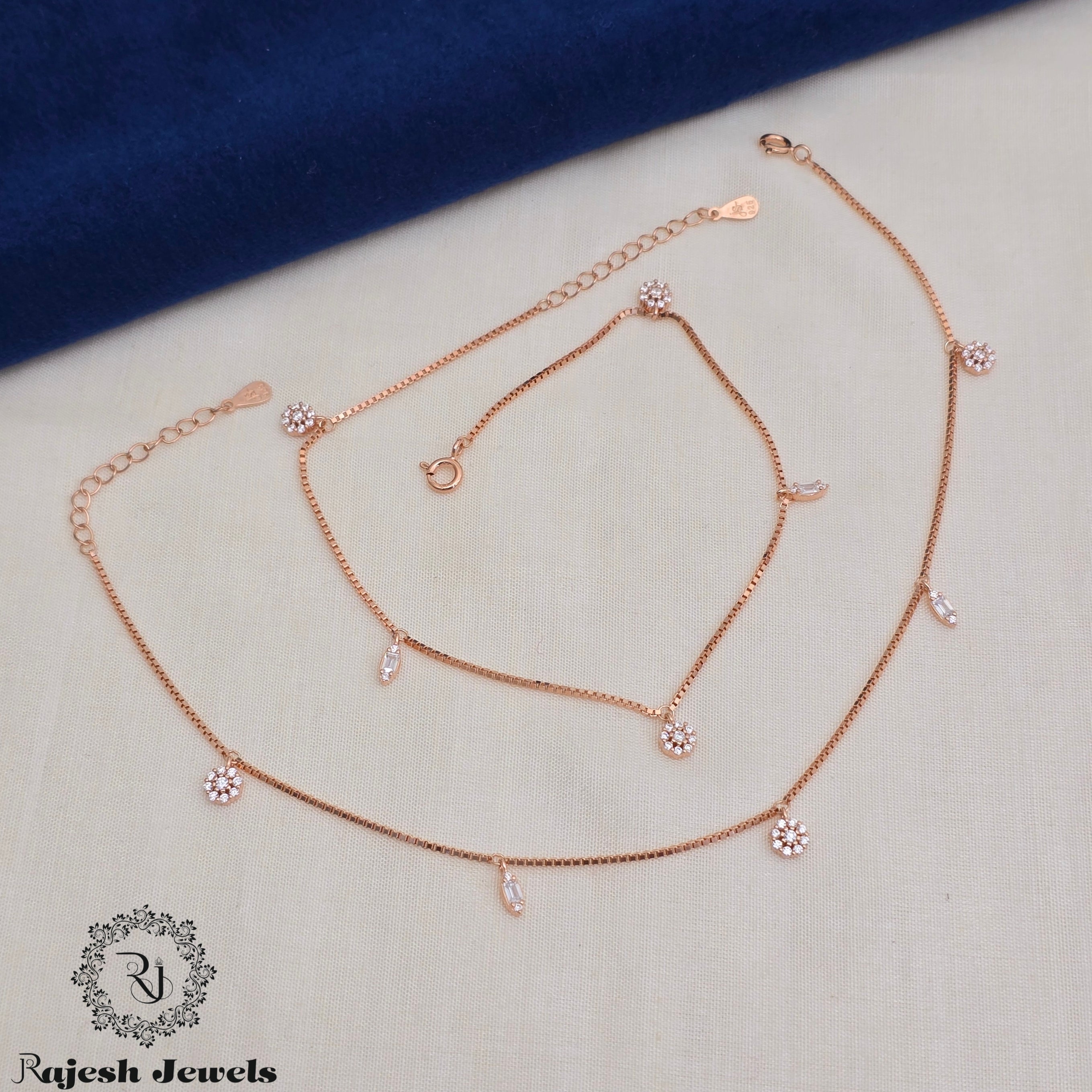 Magnificent Sleek Cz Silver Rosegold Anklets