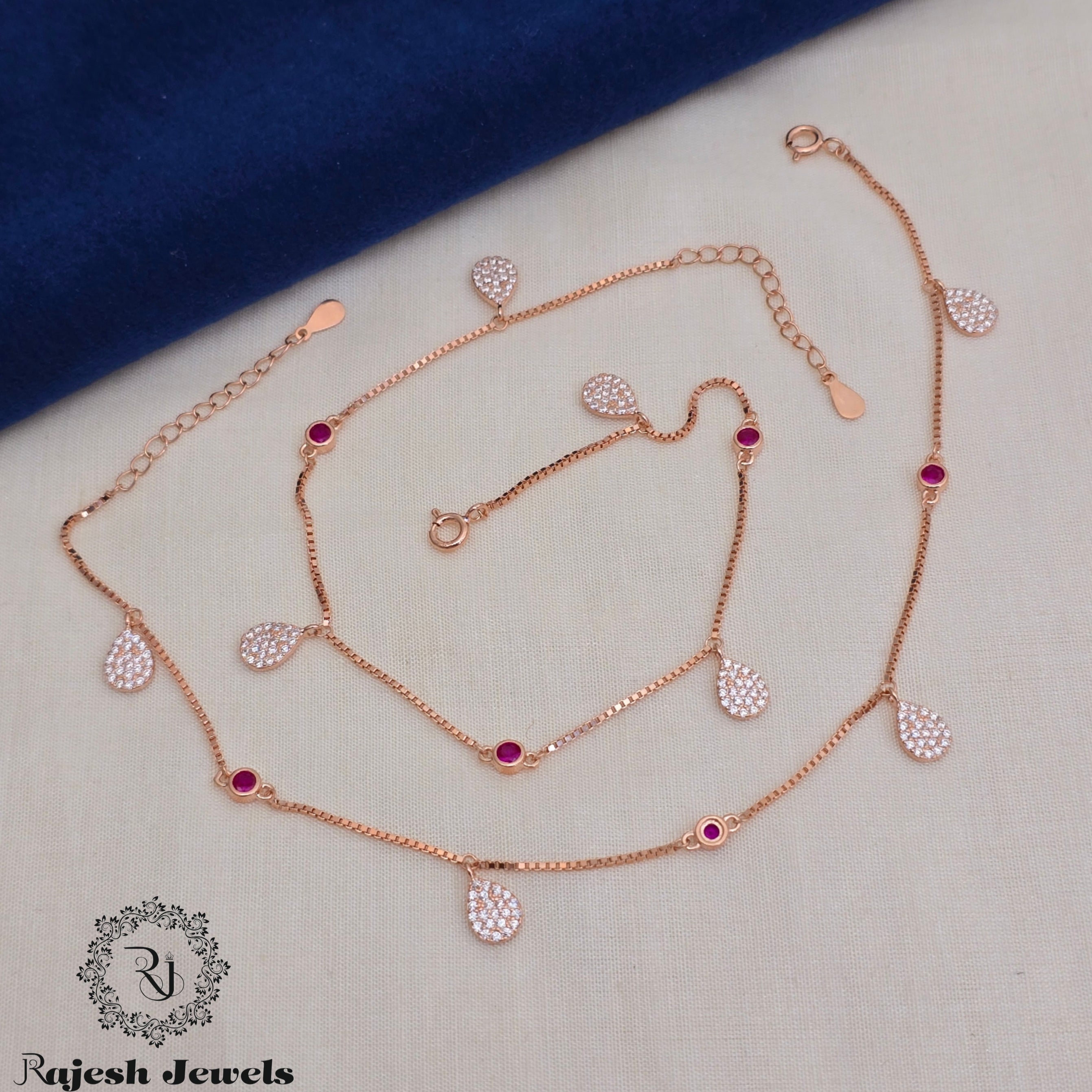 Teardrop Cz Silver Rosegold Anklets