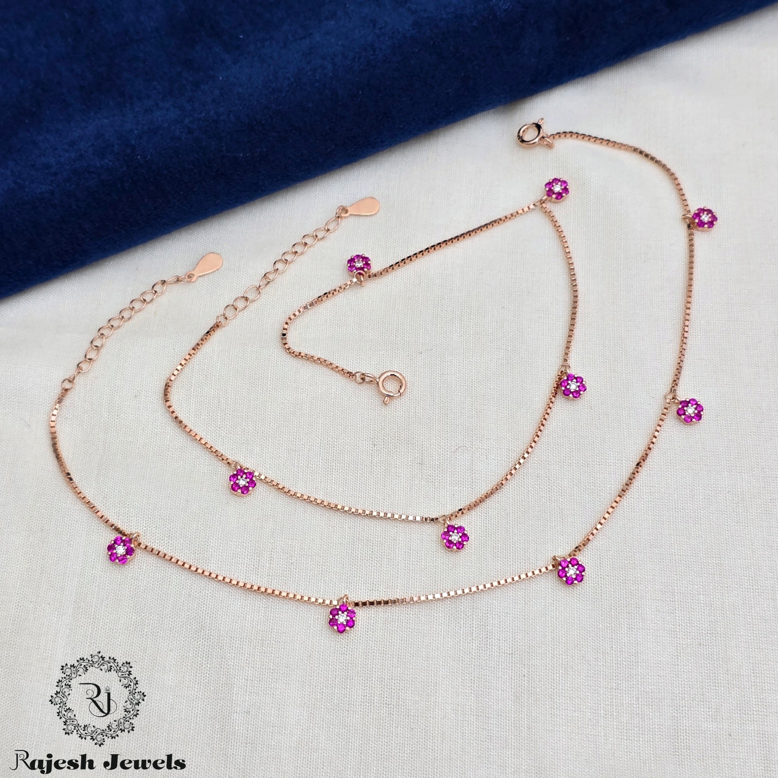 Arresting Floral Cz Rosegold Anklets