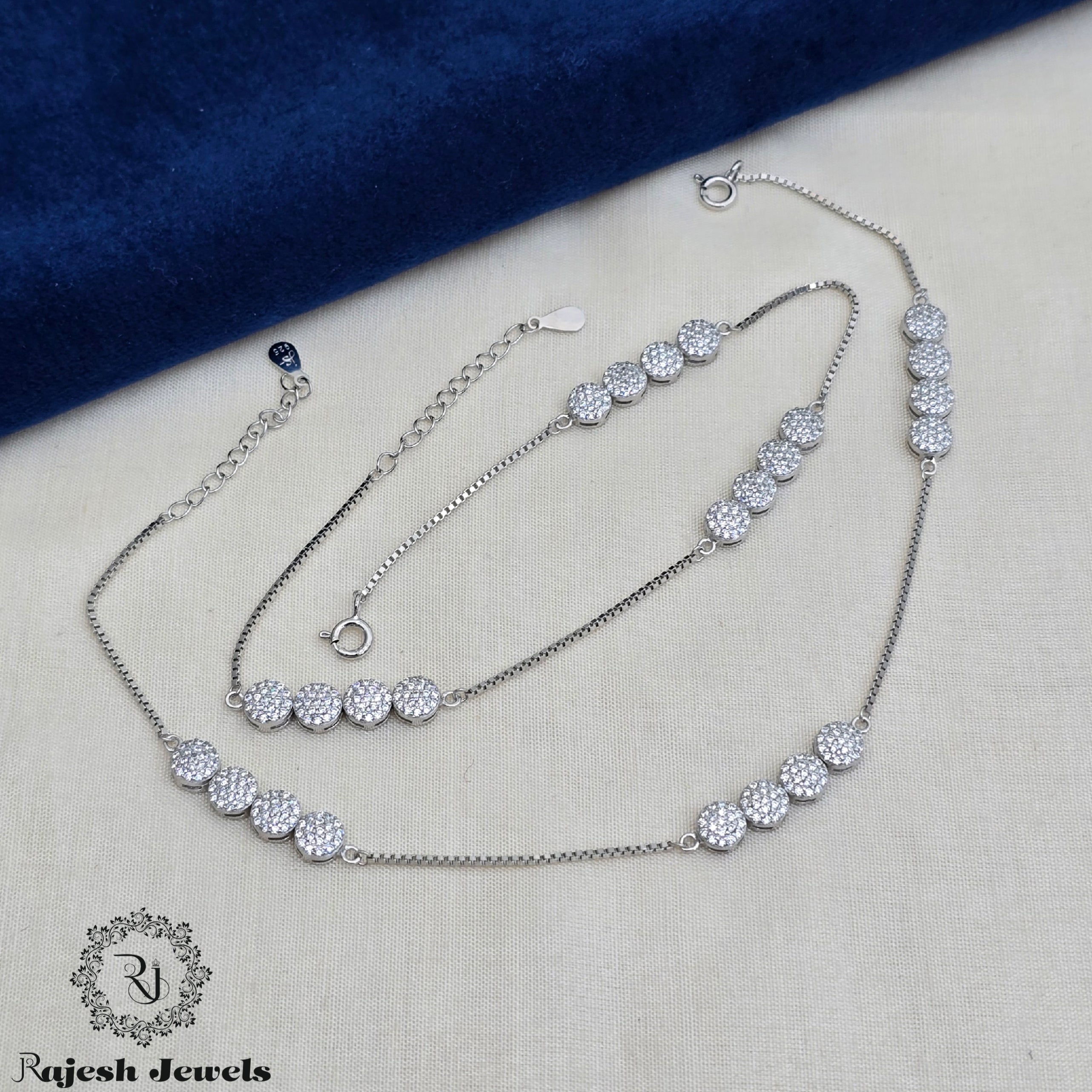 Lavishing Cz Rodhium Finish Sleek Anklets