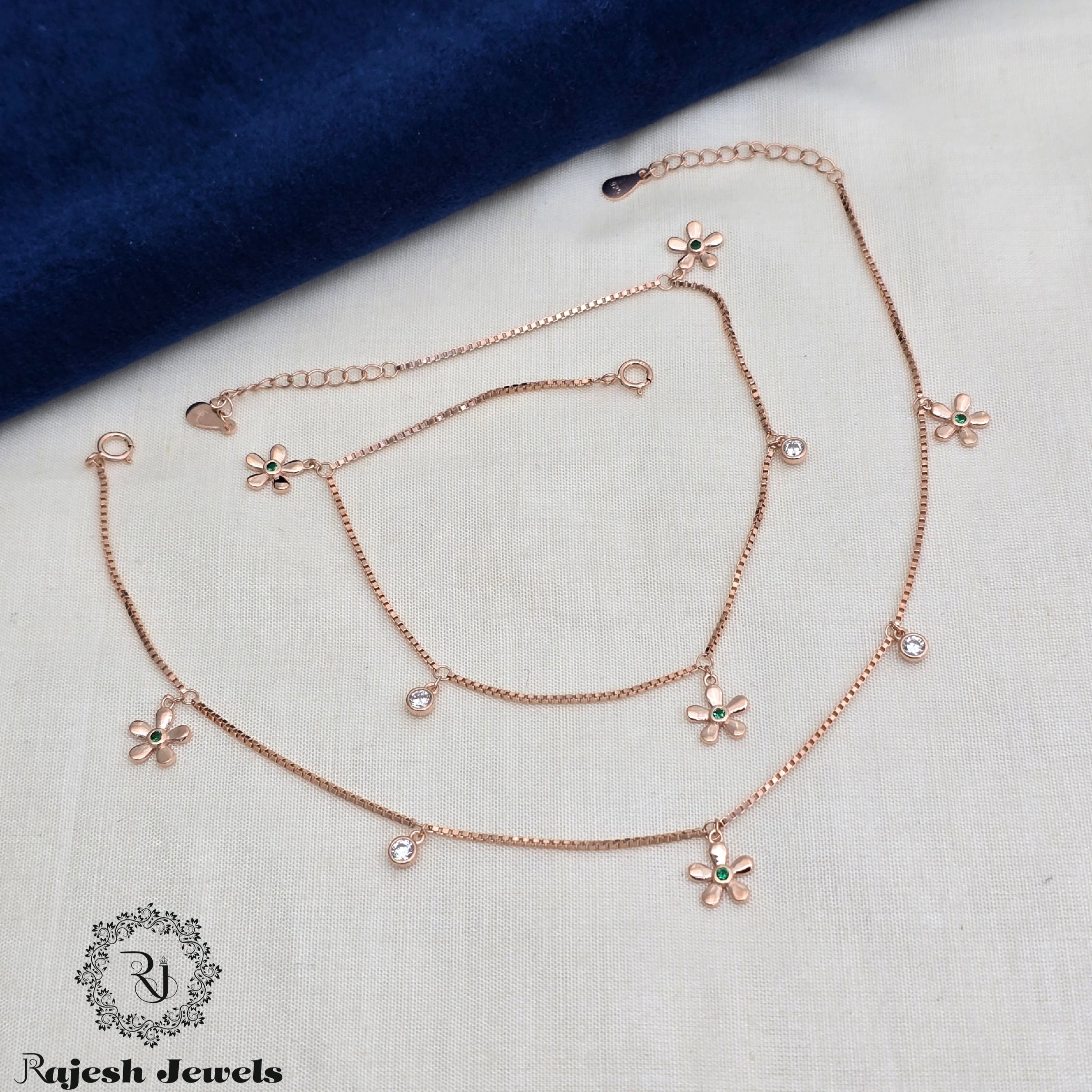 Appealing Floral Charms Silver Anklets