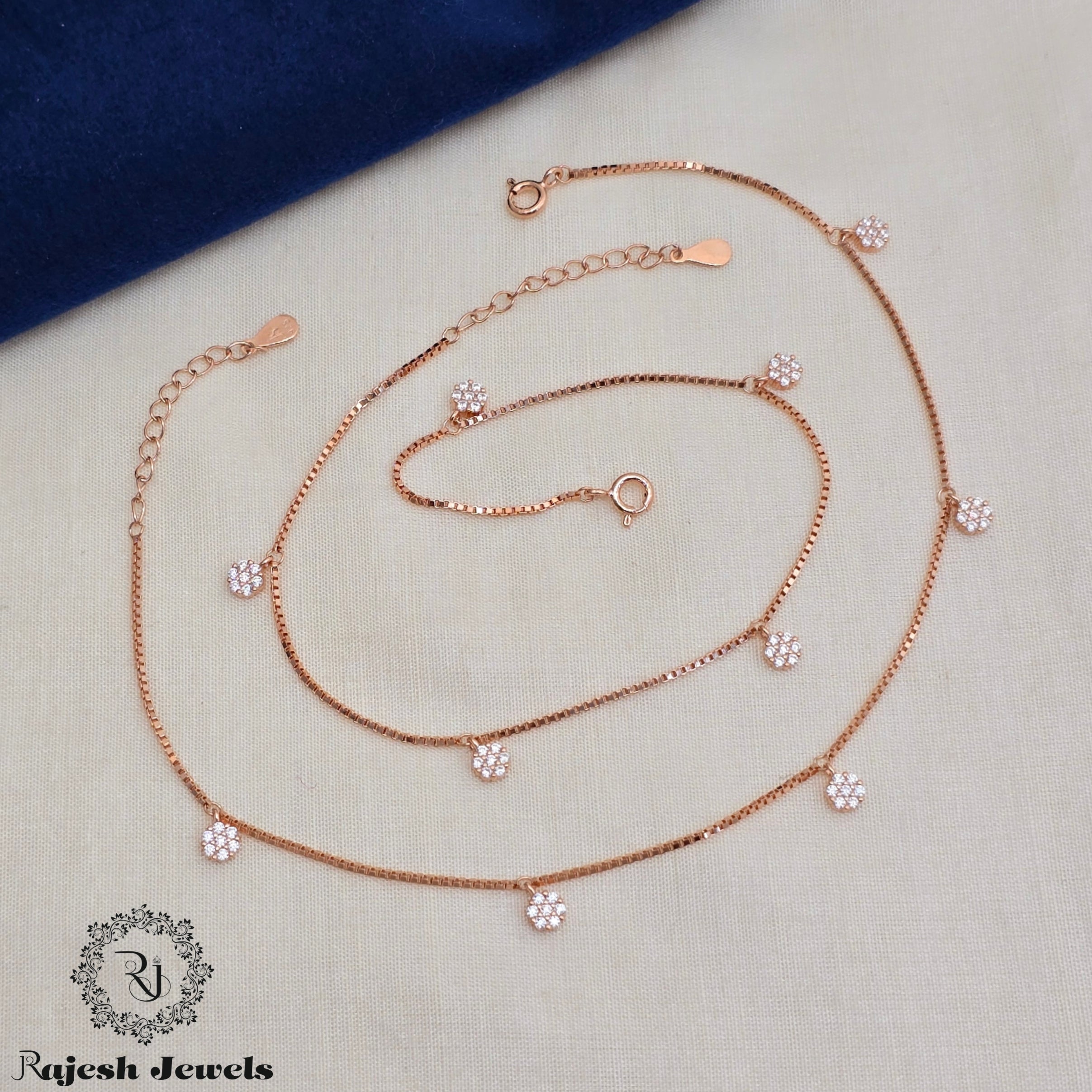 Wonderful Cz Rosegold Finish Anklets
